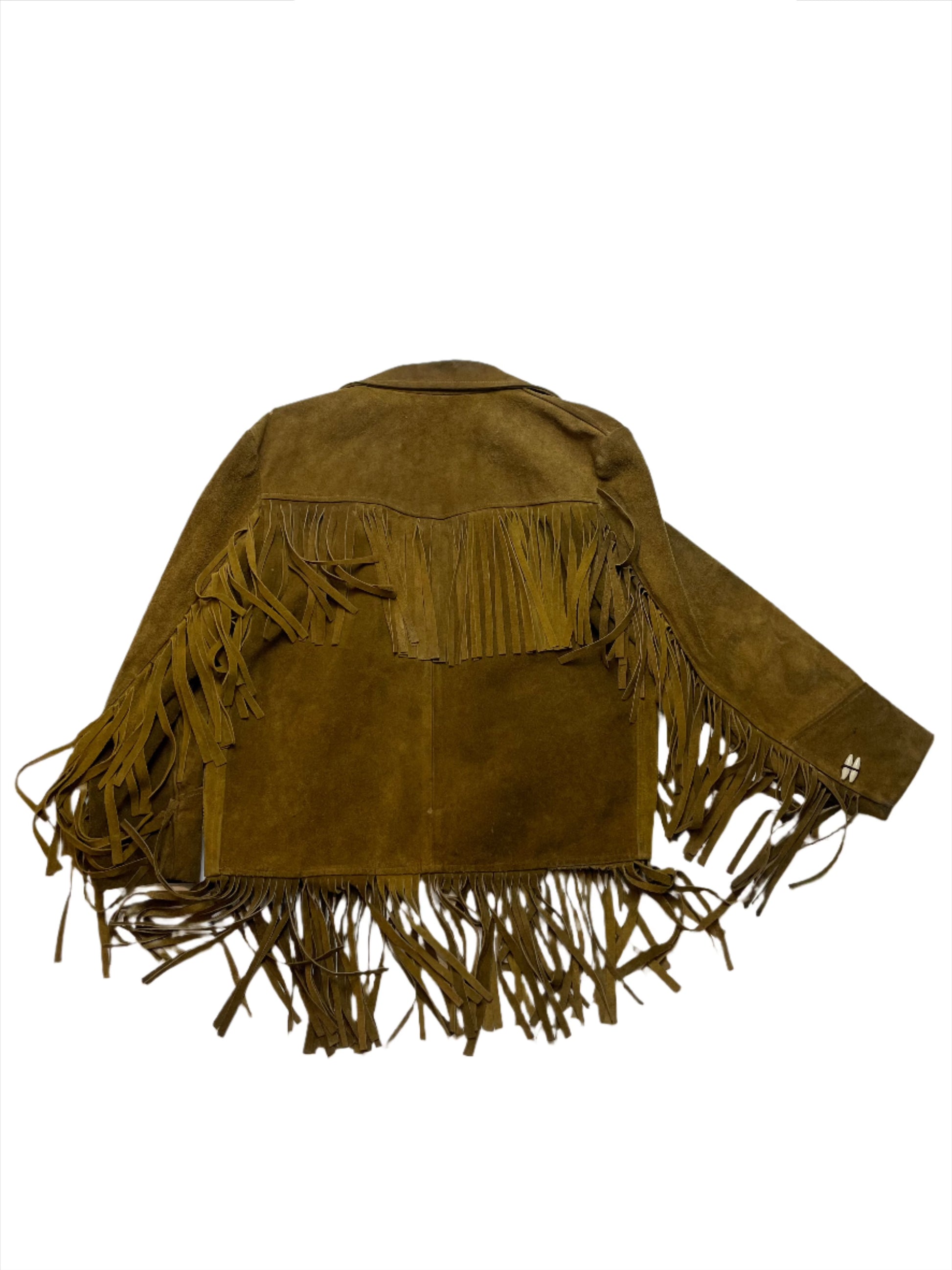 '60s Vintage Brown Suede Fringe Jacket w/Toggle Buttons - MED