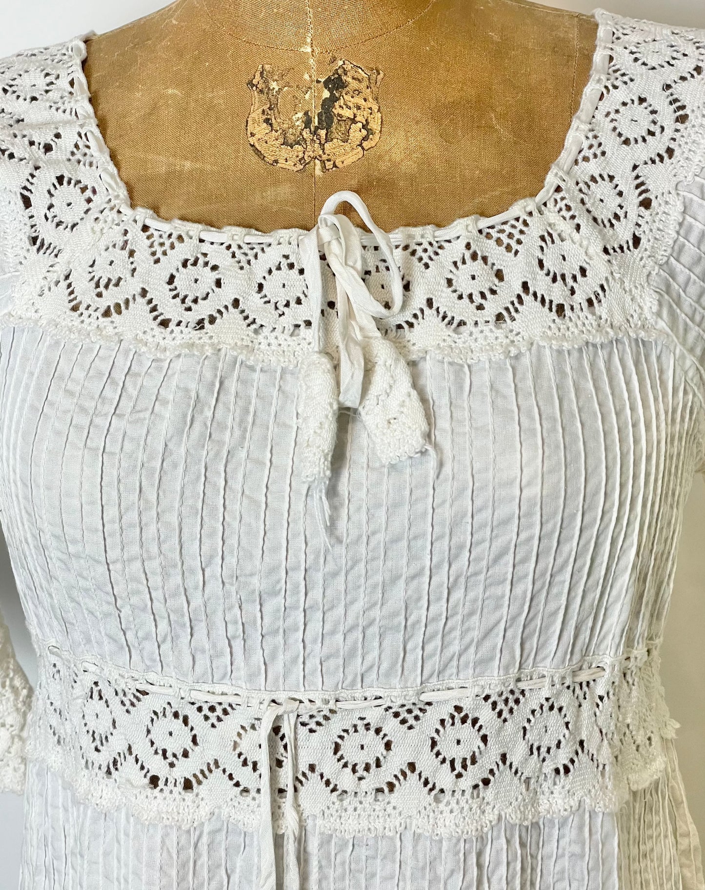 Vintage White Mexican Wedding Mini Dress - XS