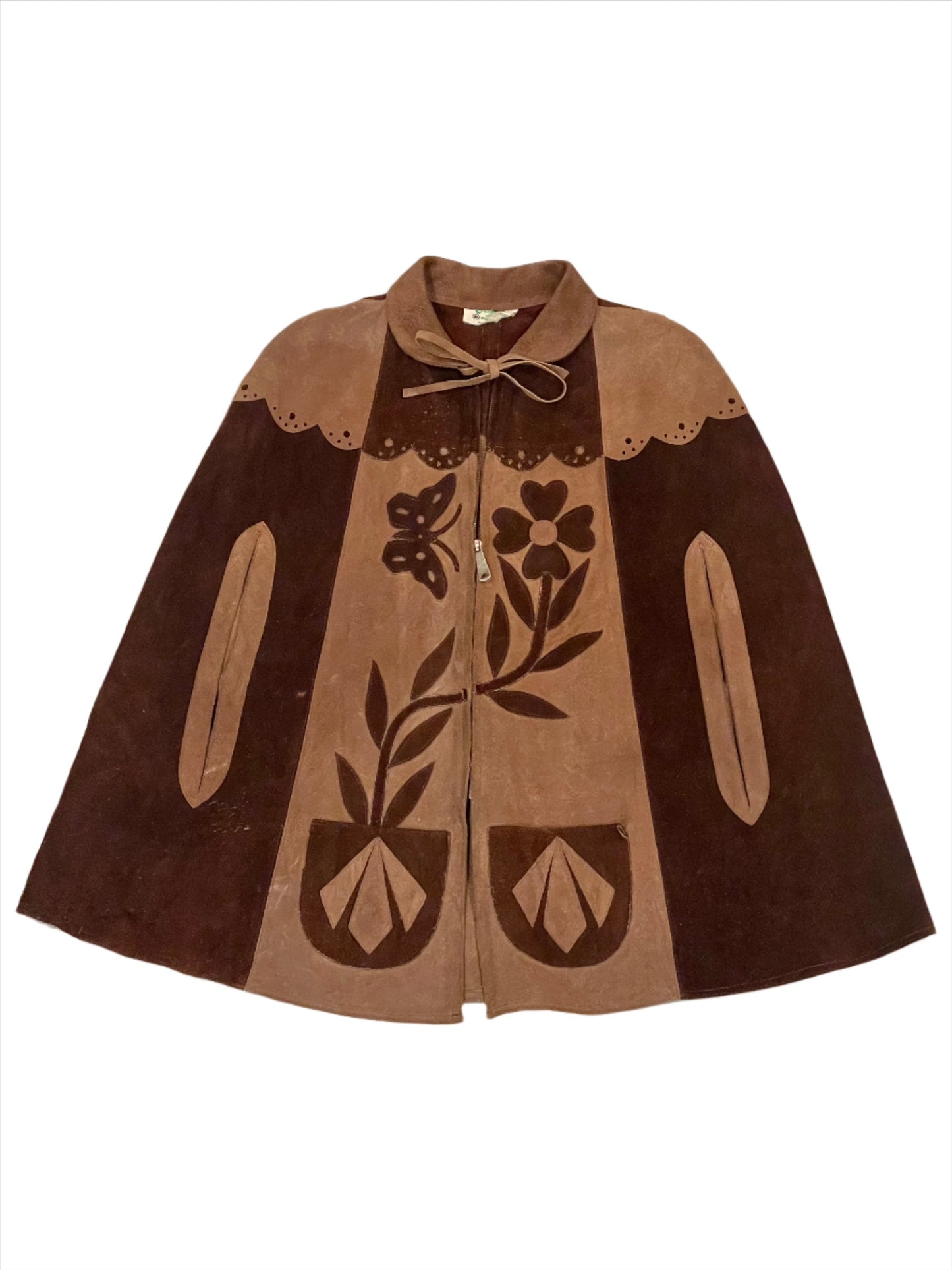 '60s Vintage Brown Suede Folk Poncho Cape