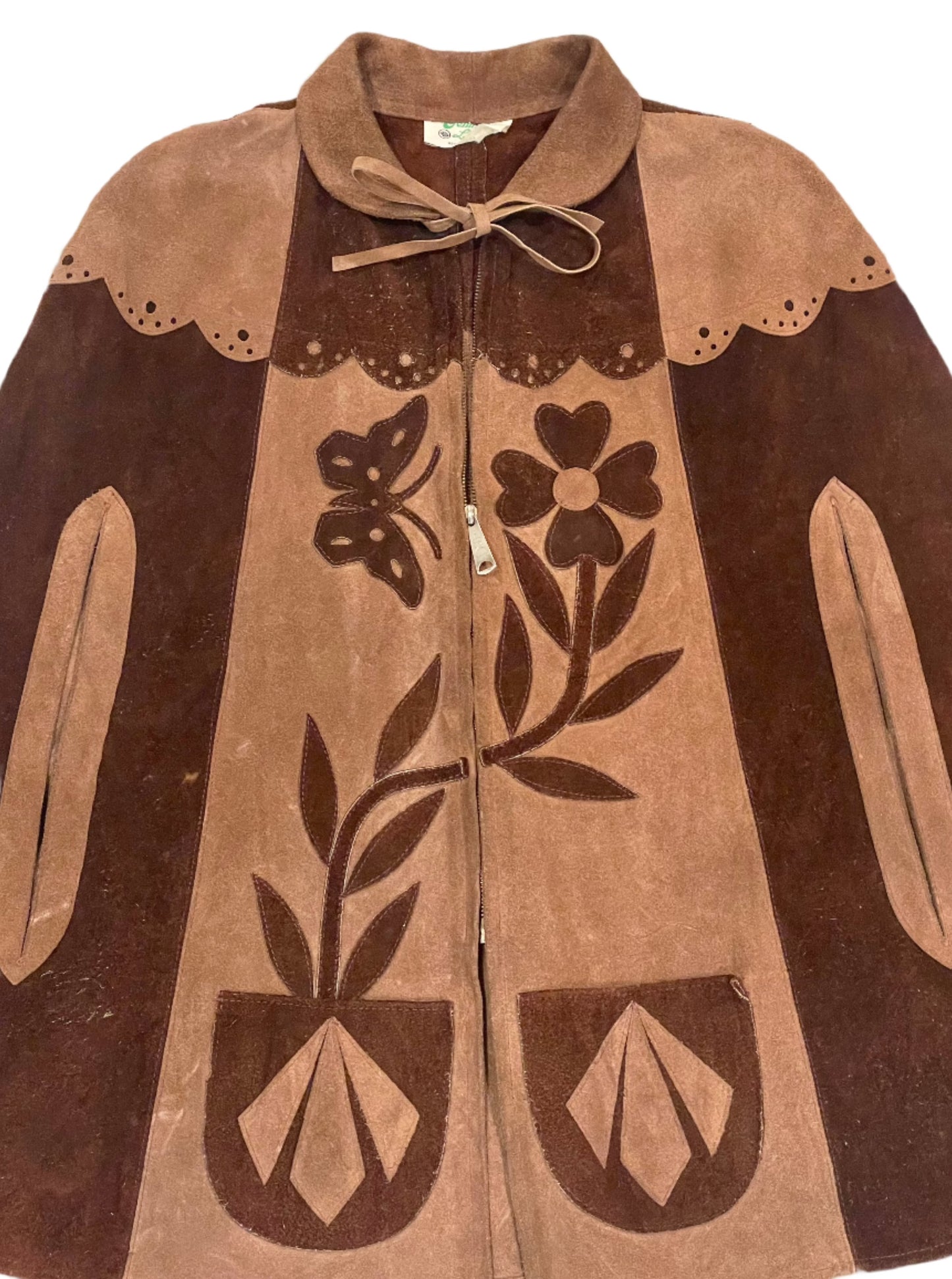 '60s Vintage Brown Suede Folk Poncho Cape