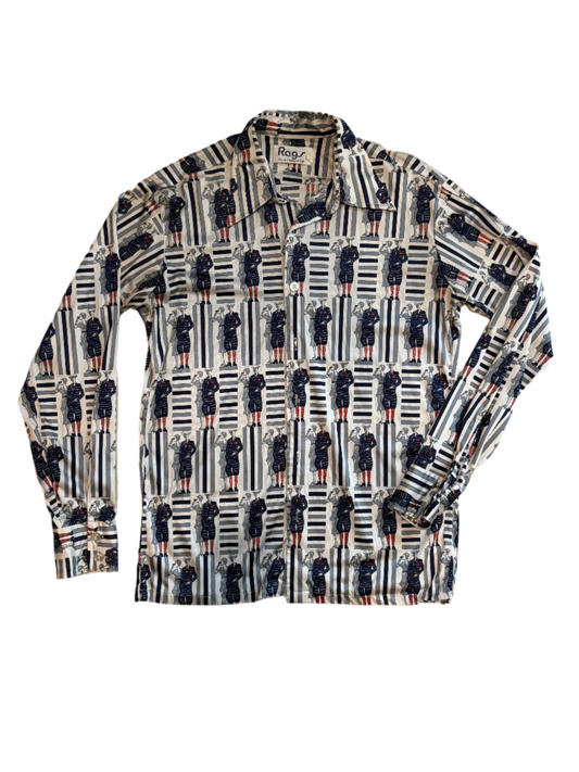 '70s Vintage Man & Woman Printed Poly Button Down - LRG