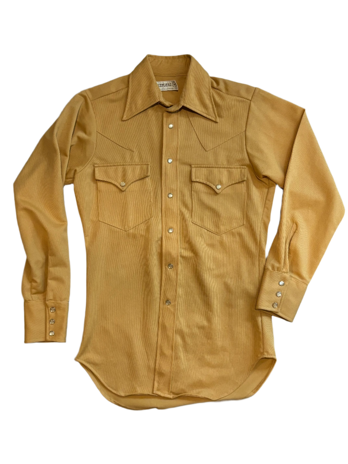 '70s Vintage Sheplers Camel Poly Button Down Shirt - XS