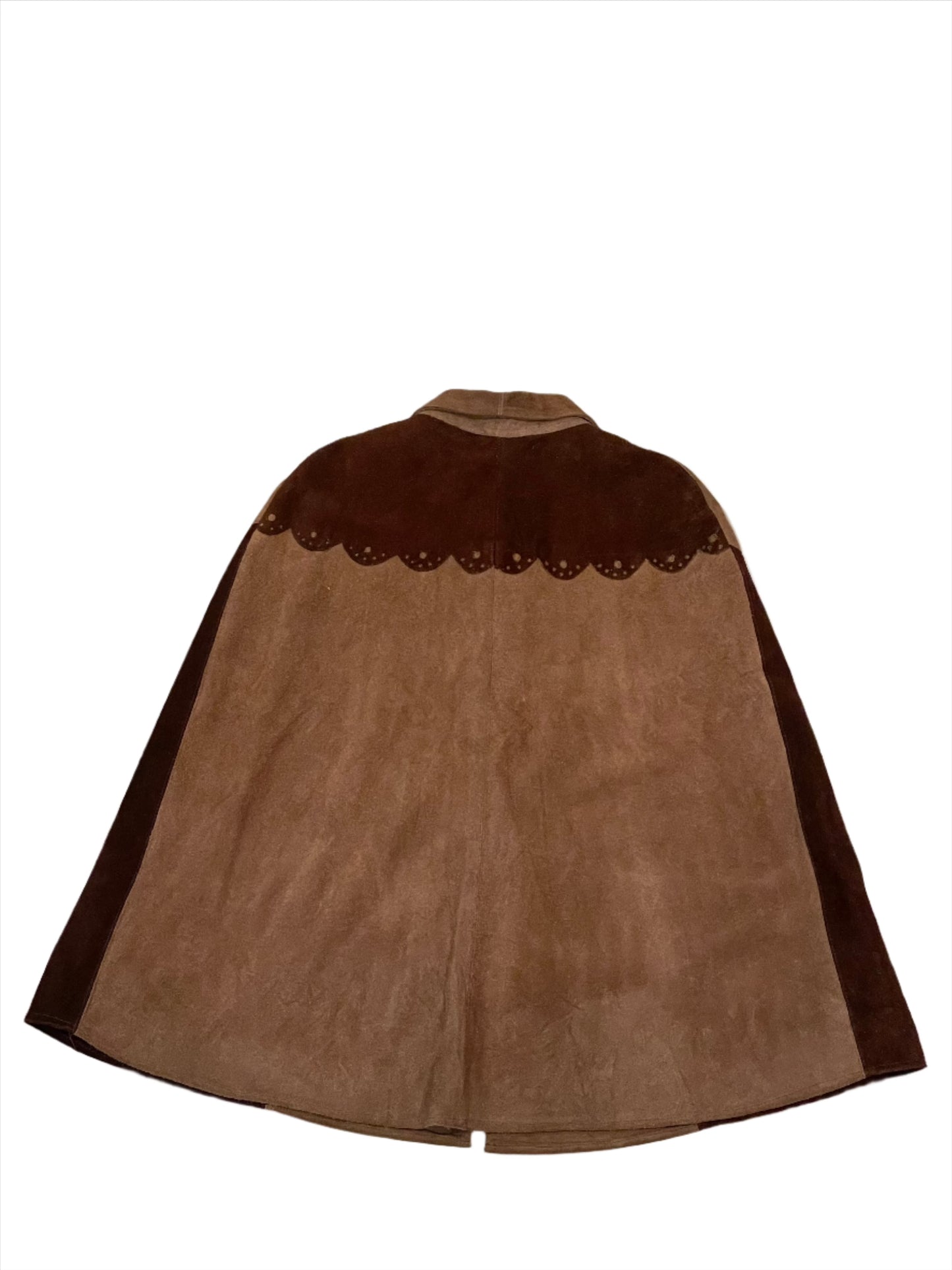 '60s Vintage Brown Suede Folk Poncho Cape