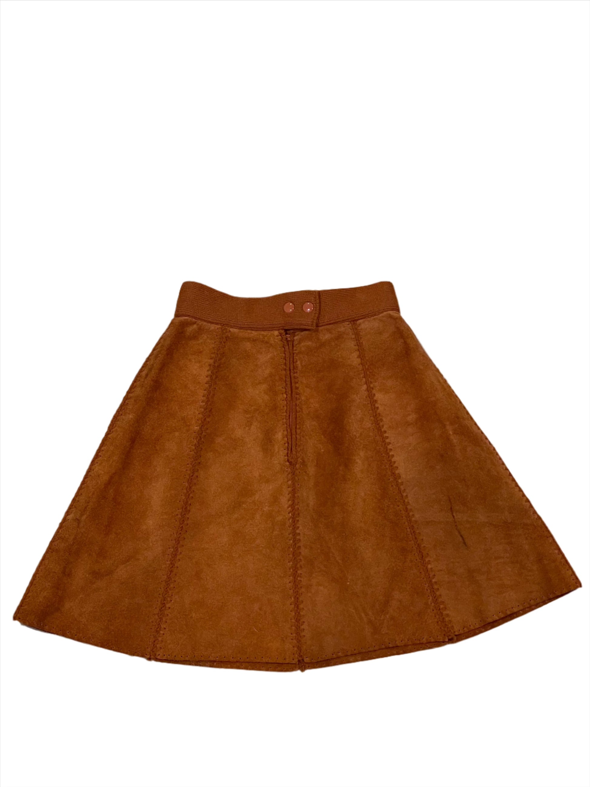 '70s Vintage Tan 2-Piece Cowhide Vest/Skirt Set - XXS