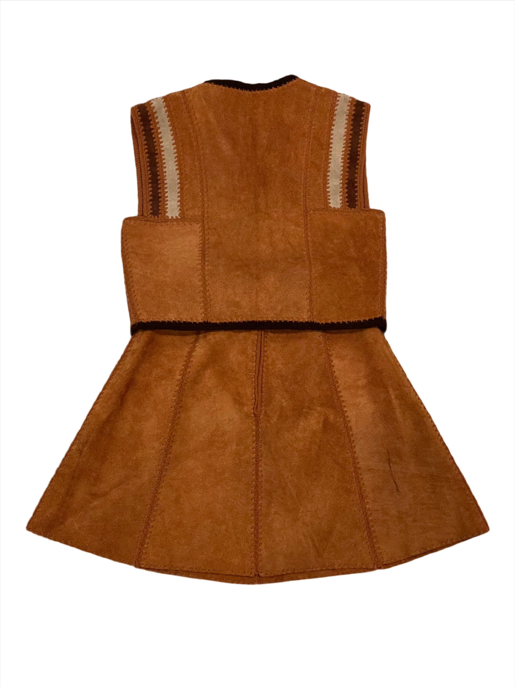 '70s Vintage Tan 2-Piece Cowhide Vest/Skirt Set - XXS