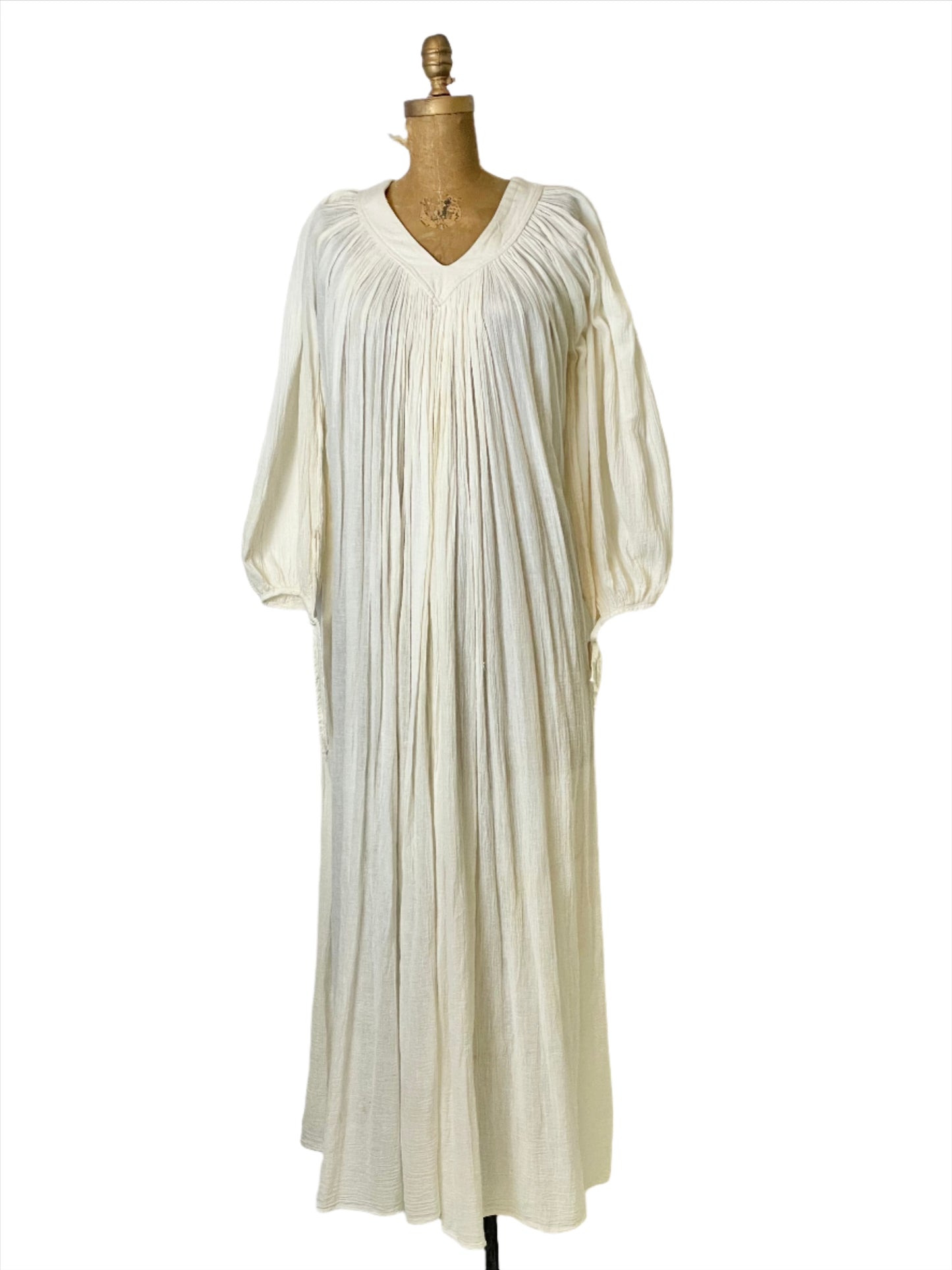 '70s Vintage Ivory Gauze Long Sleeve Tent Dress