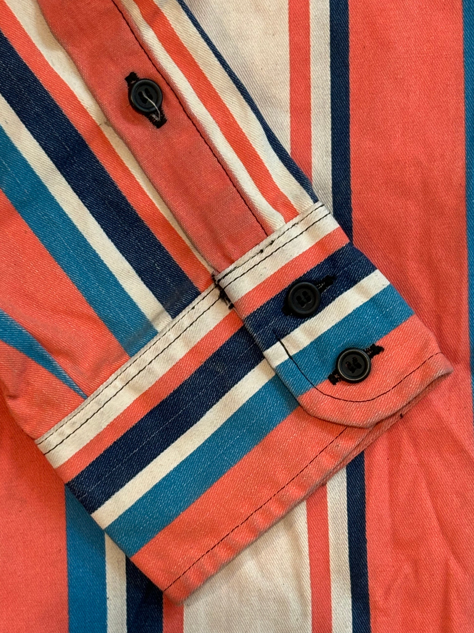 '90s Vintage Deadstock Wrangler Brushpopper Wh/Pnk/Blu Striped Button Down - 3XL