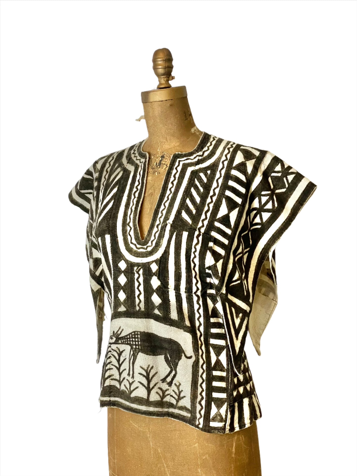 White/Brown African Mudcloth Tunic Blouse