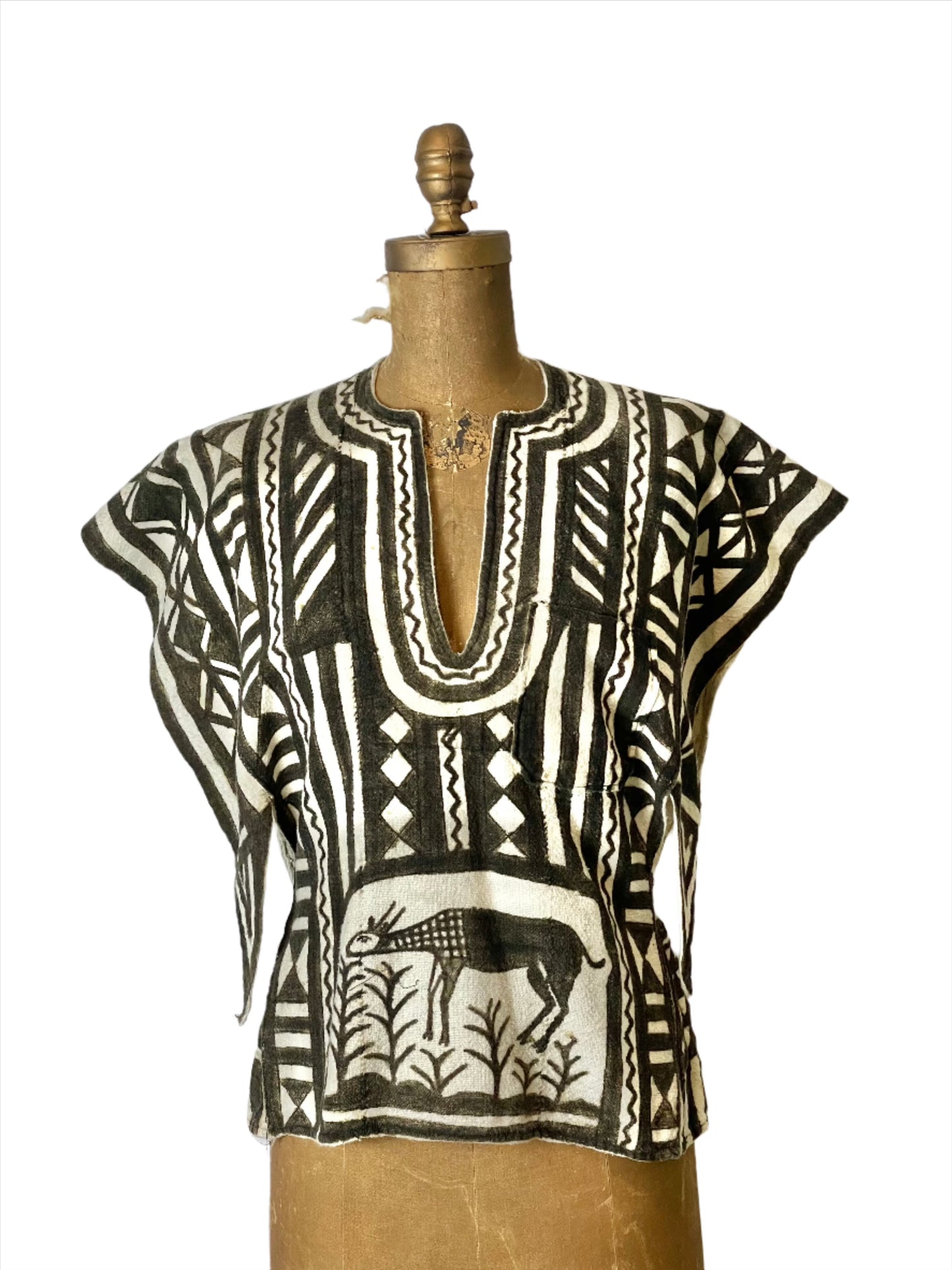 White/Brown African Mudcloth Tunic Blouse