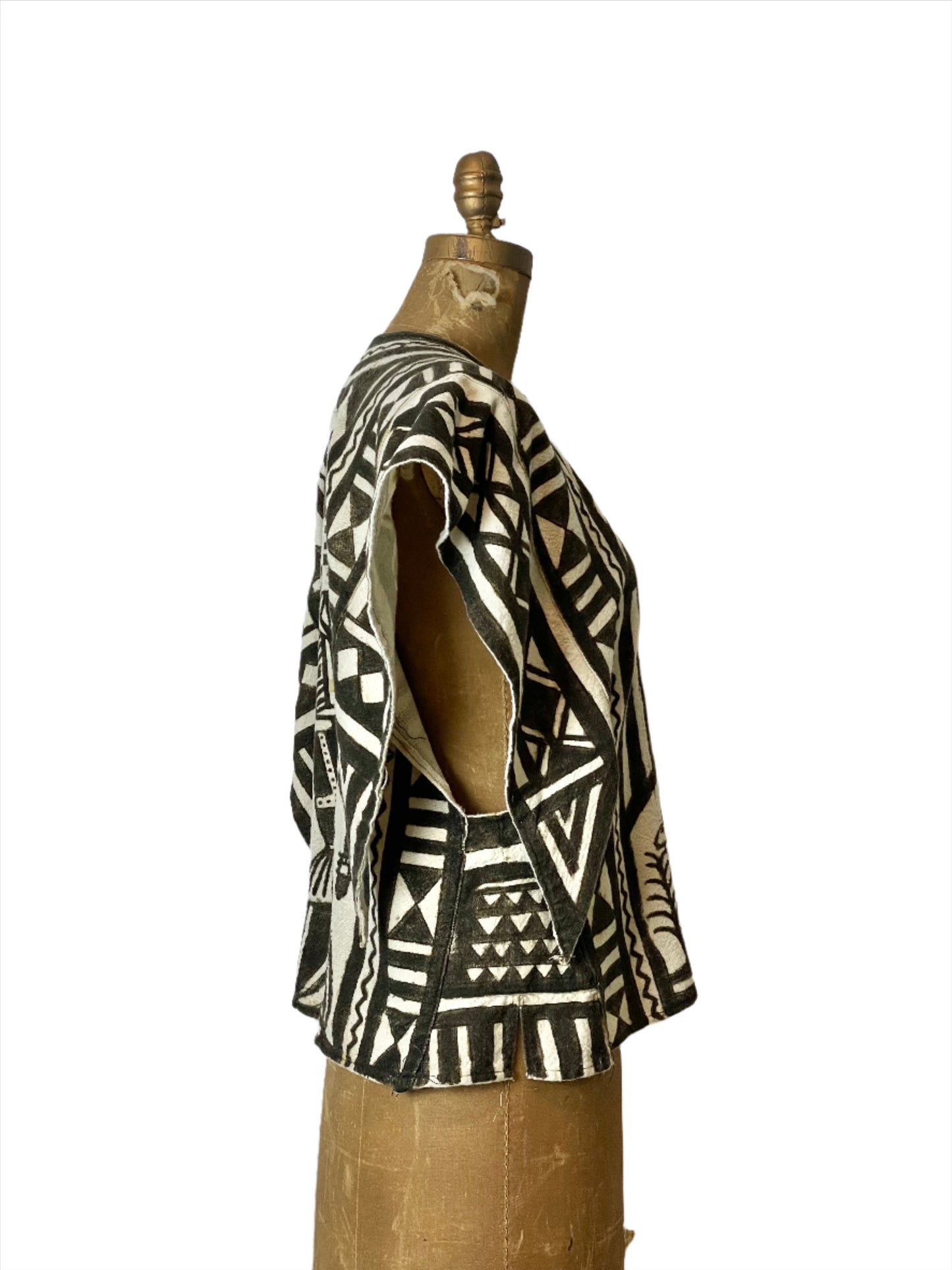 White/Brown African Mudcloth Tunic Blouse