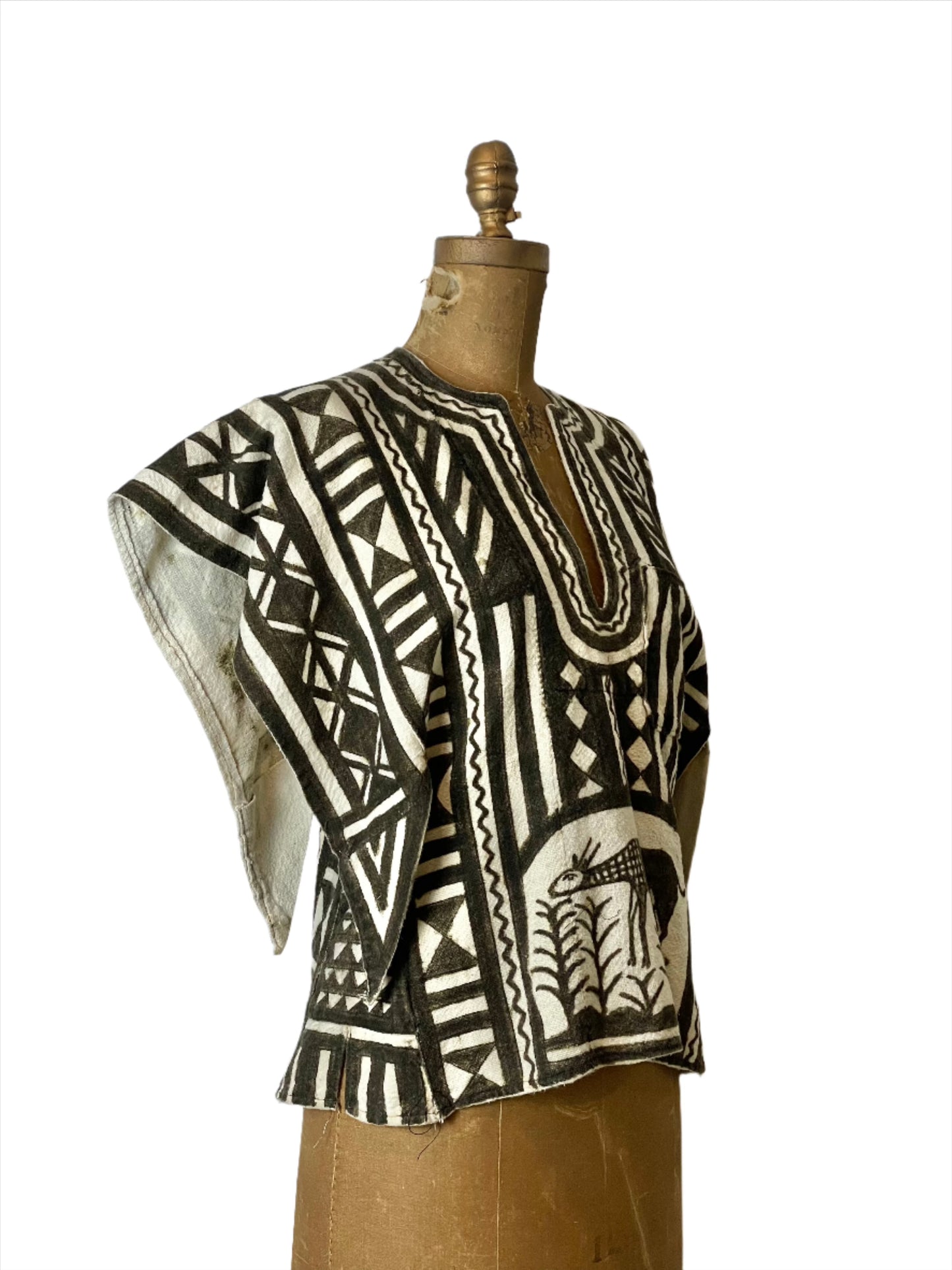 White/Brown African Mudcloth Tunic Blouse