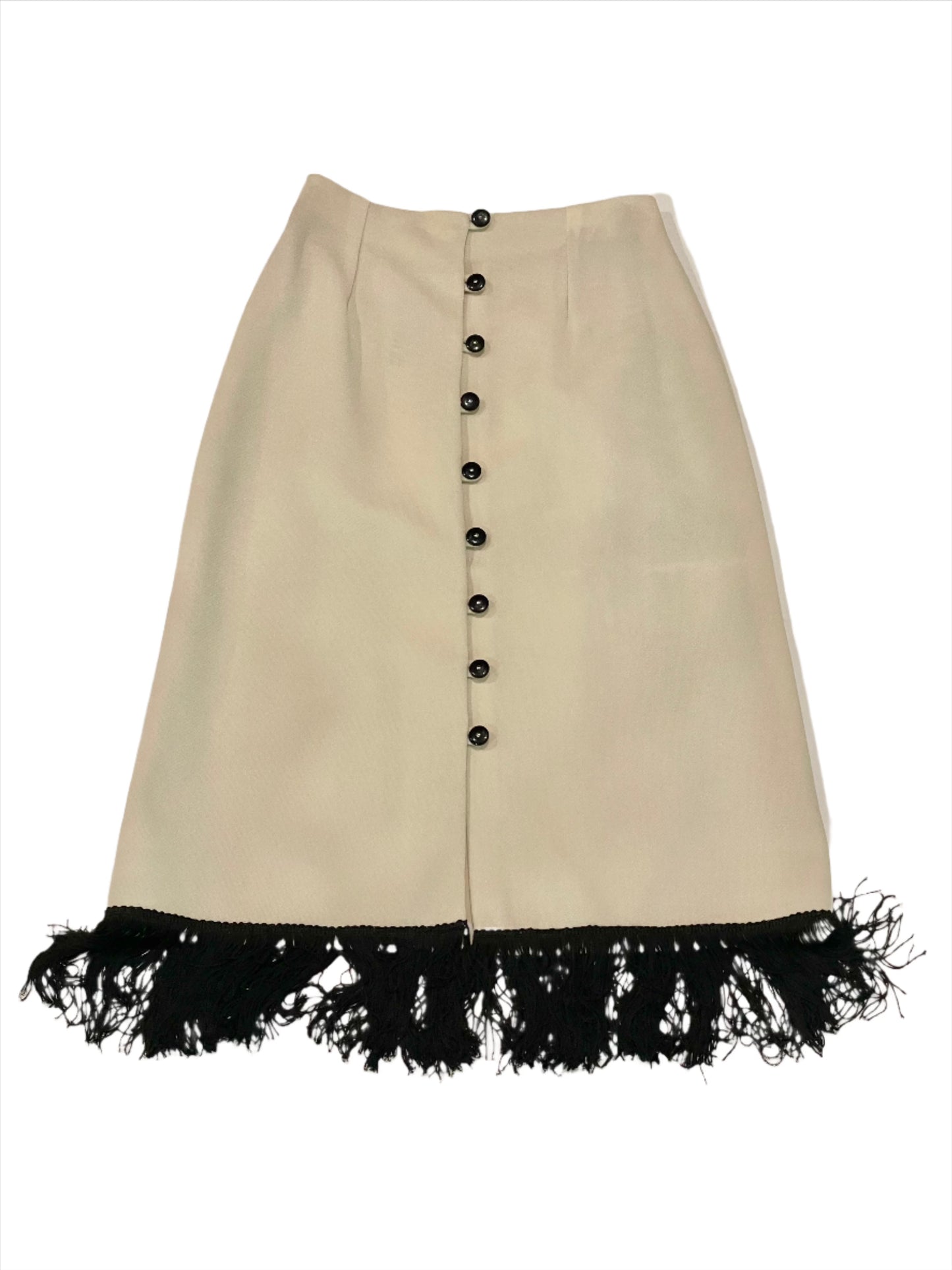 1970s Jack Winter Ivory Black Fringe 2-PC Skirt Set - XXS