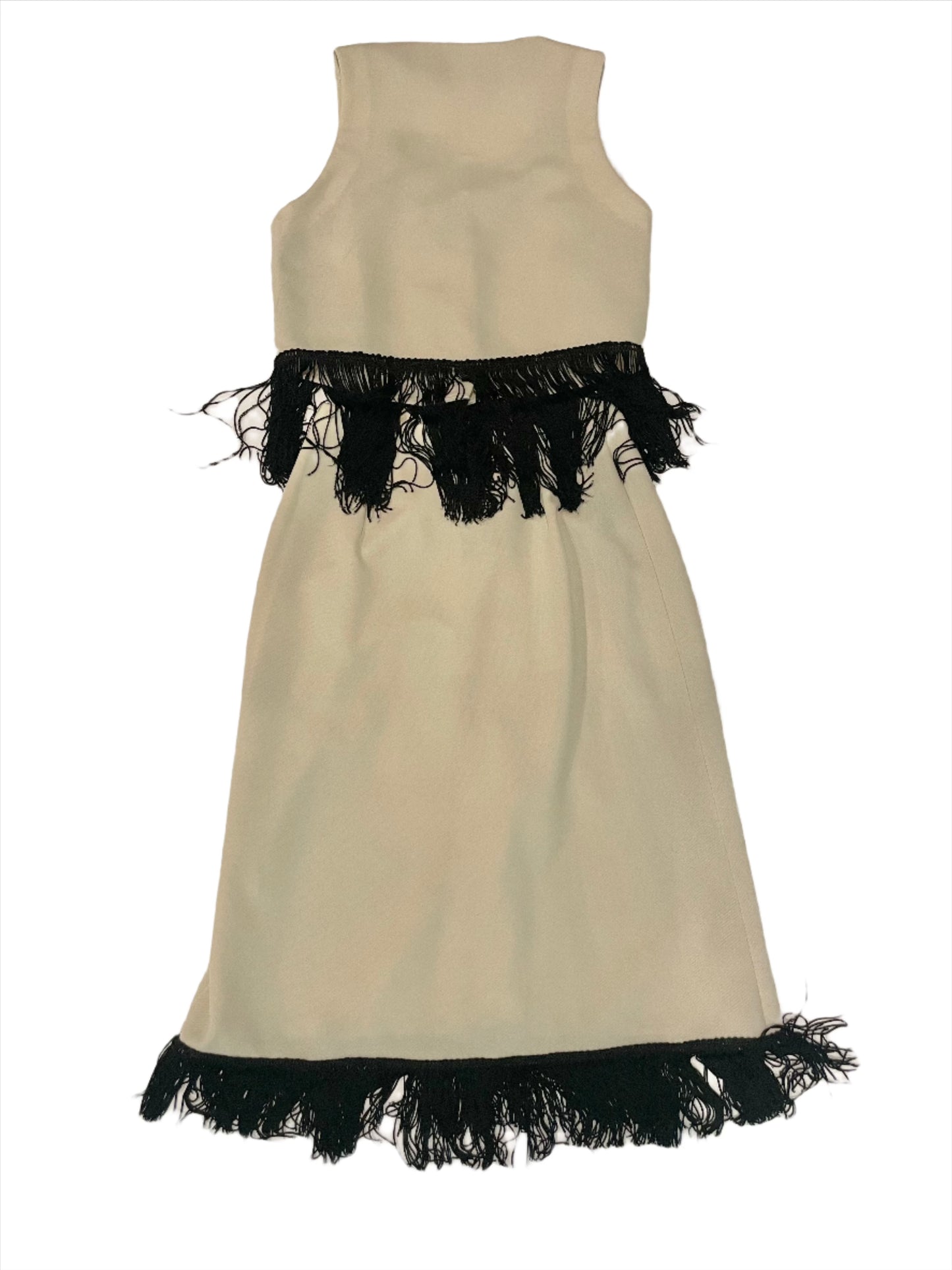 1970s Jack Winter Ivory Black Fringe 2-PC Skirt Set - XXS