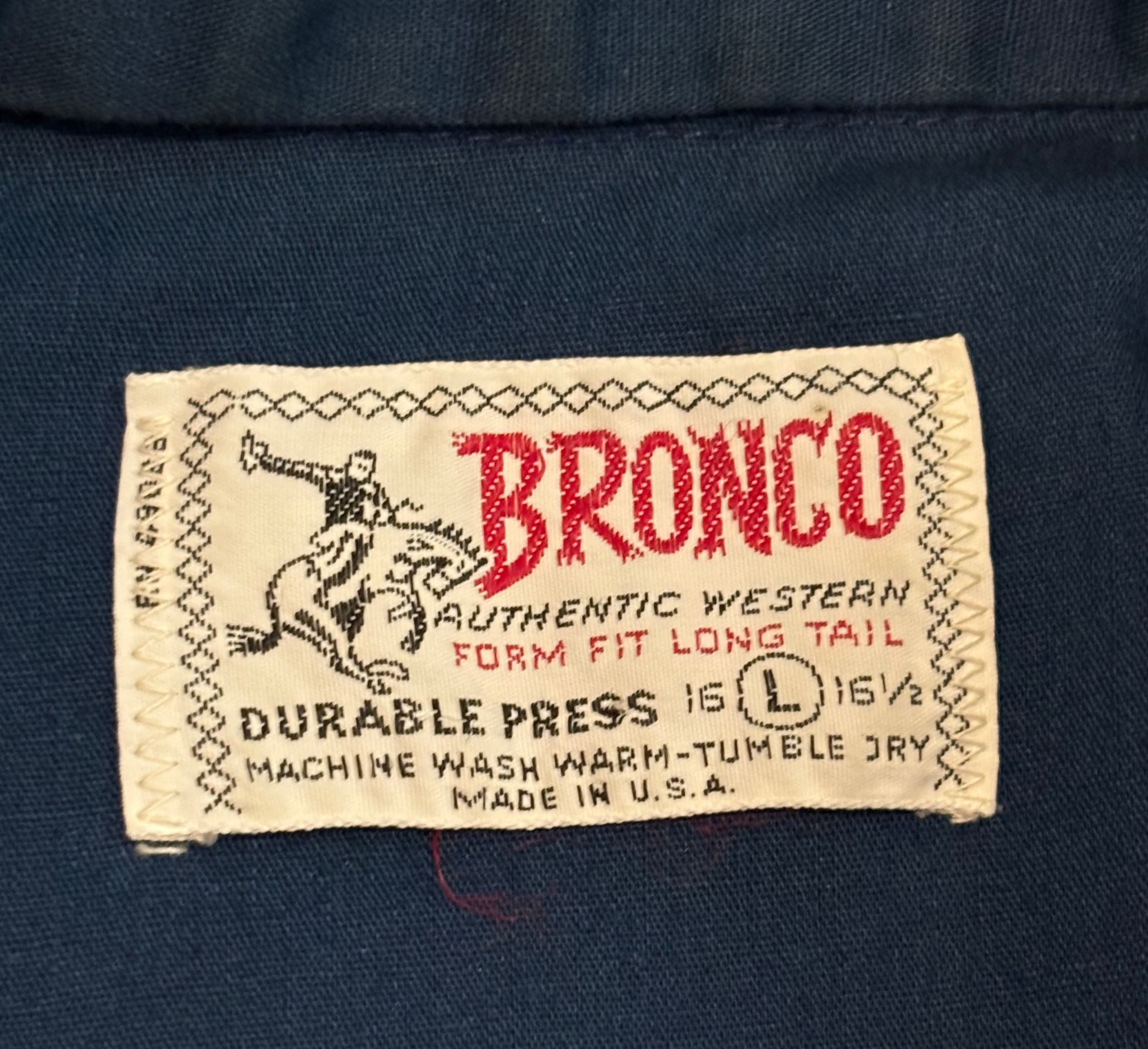 '70s Vintage Bronco Nvy Bl Pearl Snap w/Embroidered Fence Post - 2XL