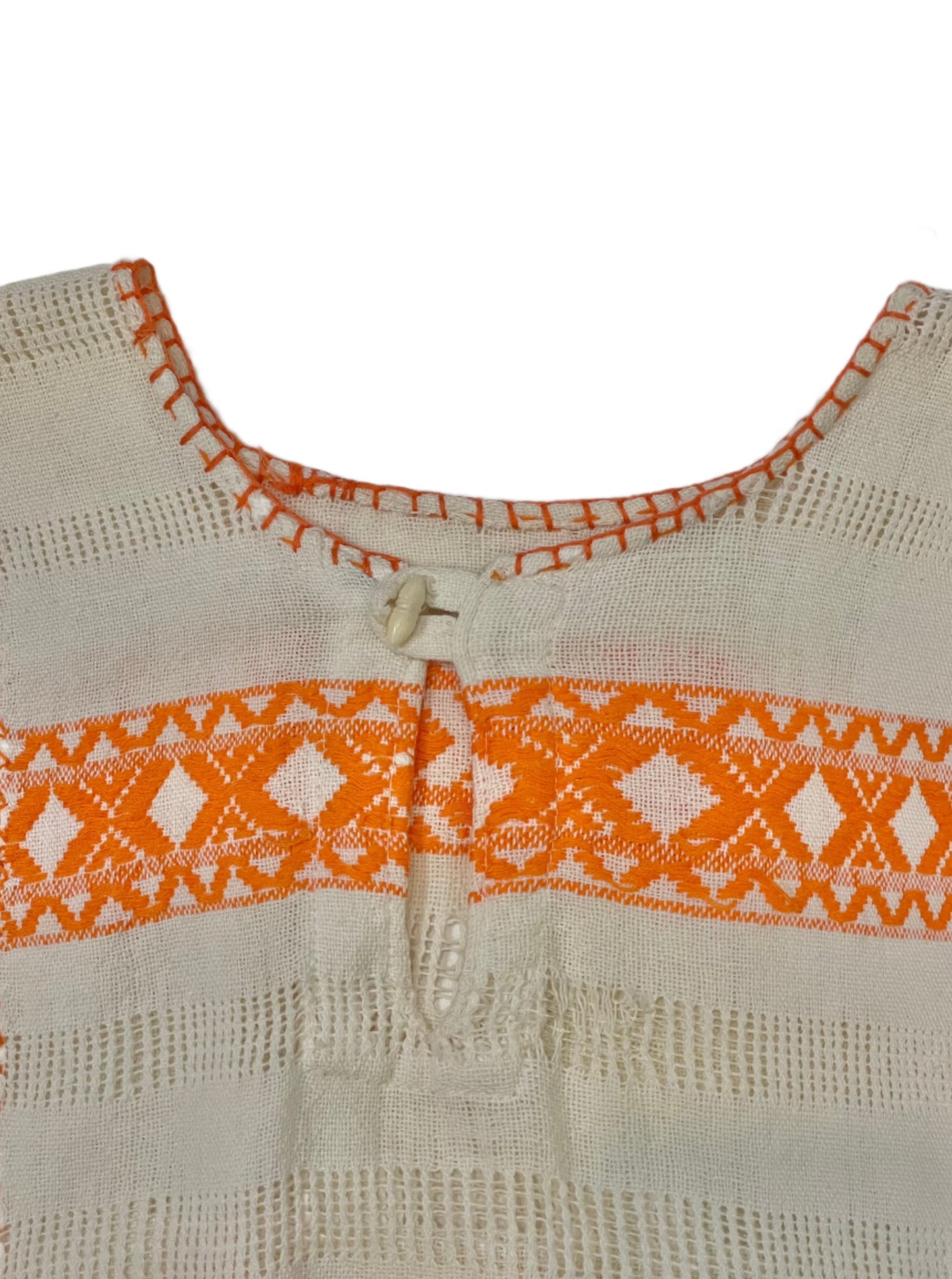 Vintage Ivory Gauze Long Sleeve Blouse w/Orange Embroidery - MED