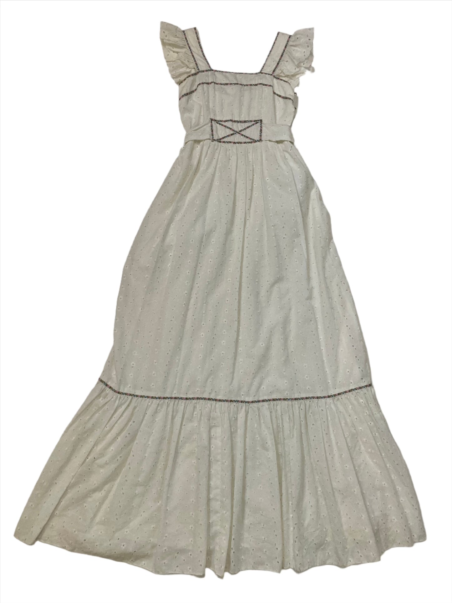 1970s Candi Jones White Eyelet Apron Dress - XS