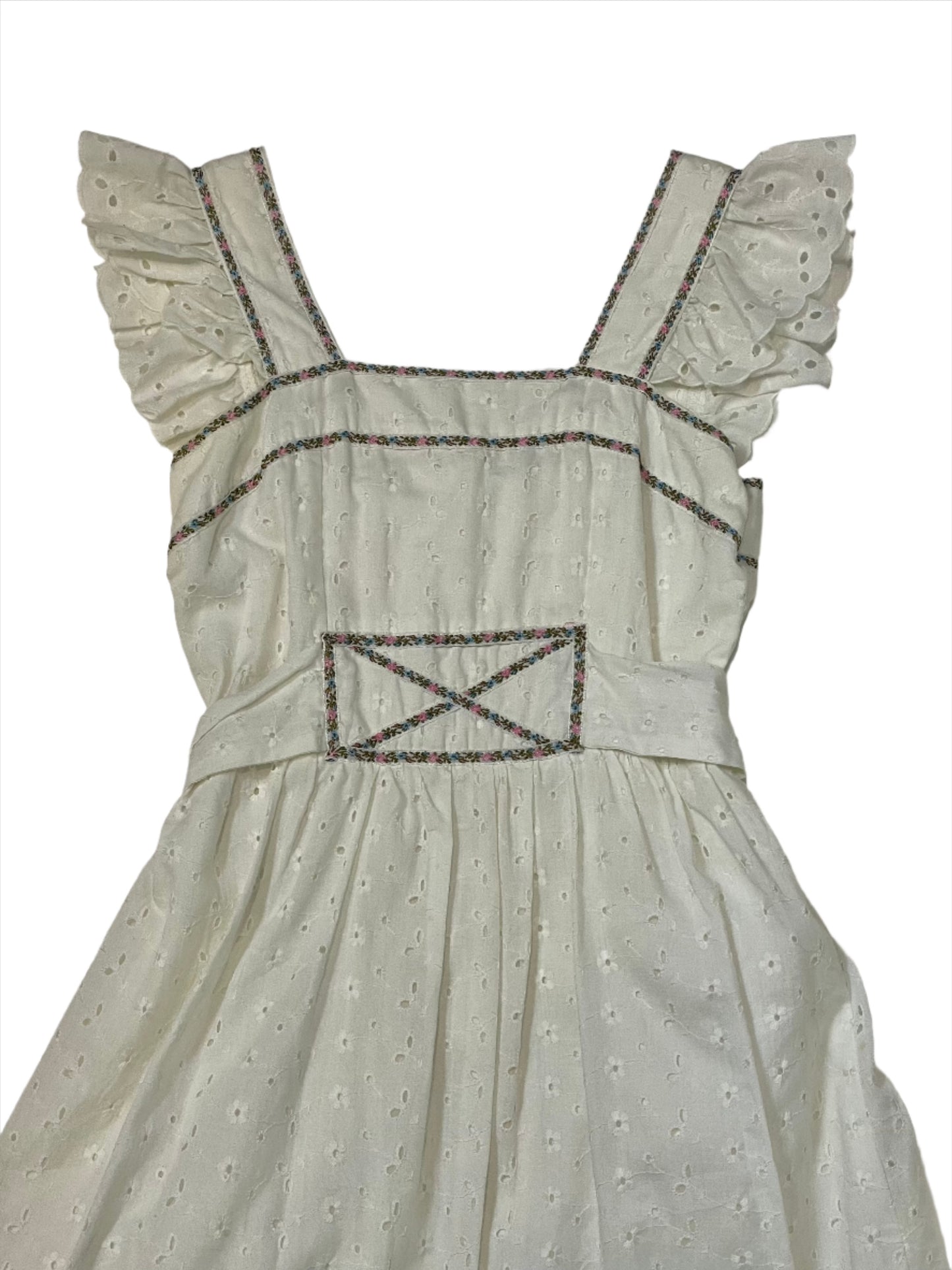 1970s Candi Jones White Eyelet Apron Dress - XS