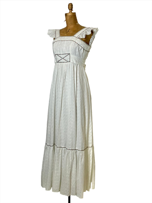 1970s Candi Jones White Eyelet Apron Dress - XS