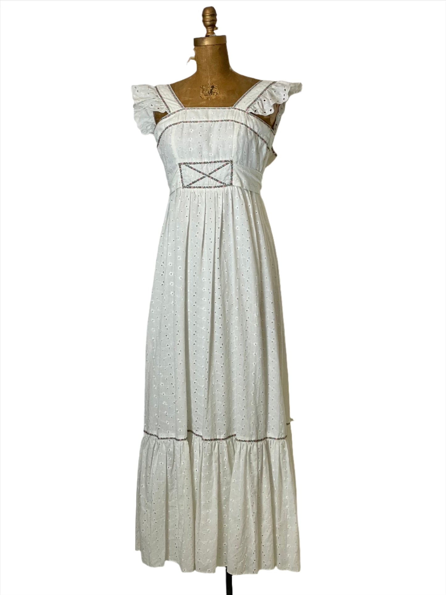 1970s Candi Jones White Eyelet Apron Dress - XS