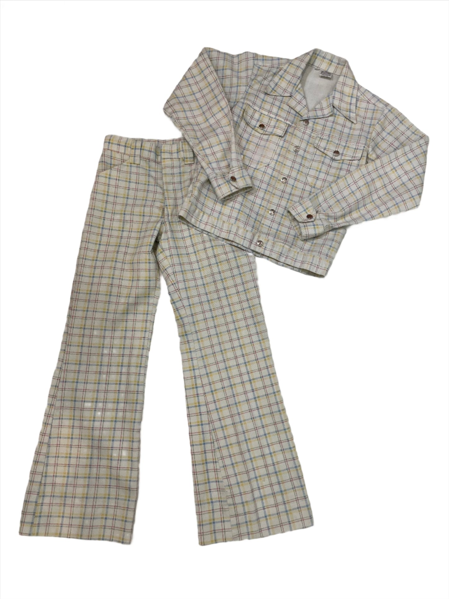 1970s Pastel Plaid 2-Piece Jacket/Pant Set