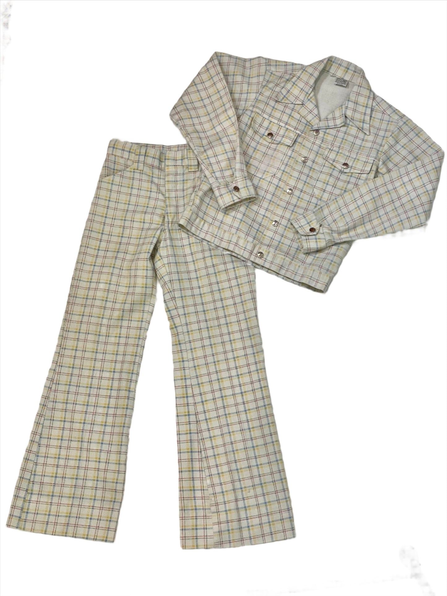 1970s Pastel Plaid 2-Piece Jacket/Pant Set