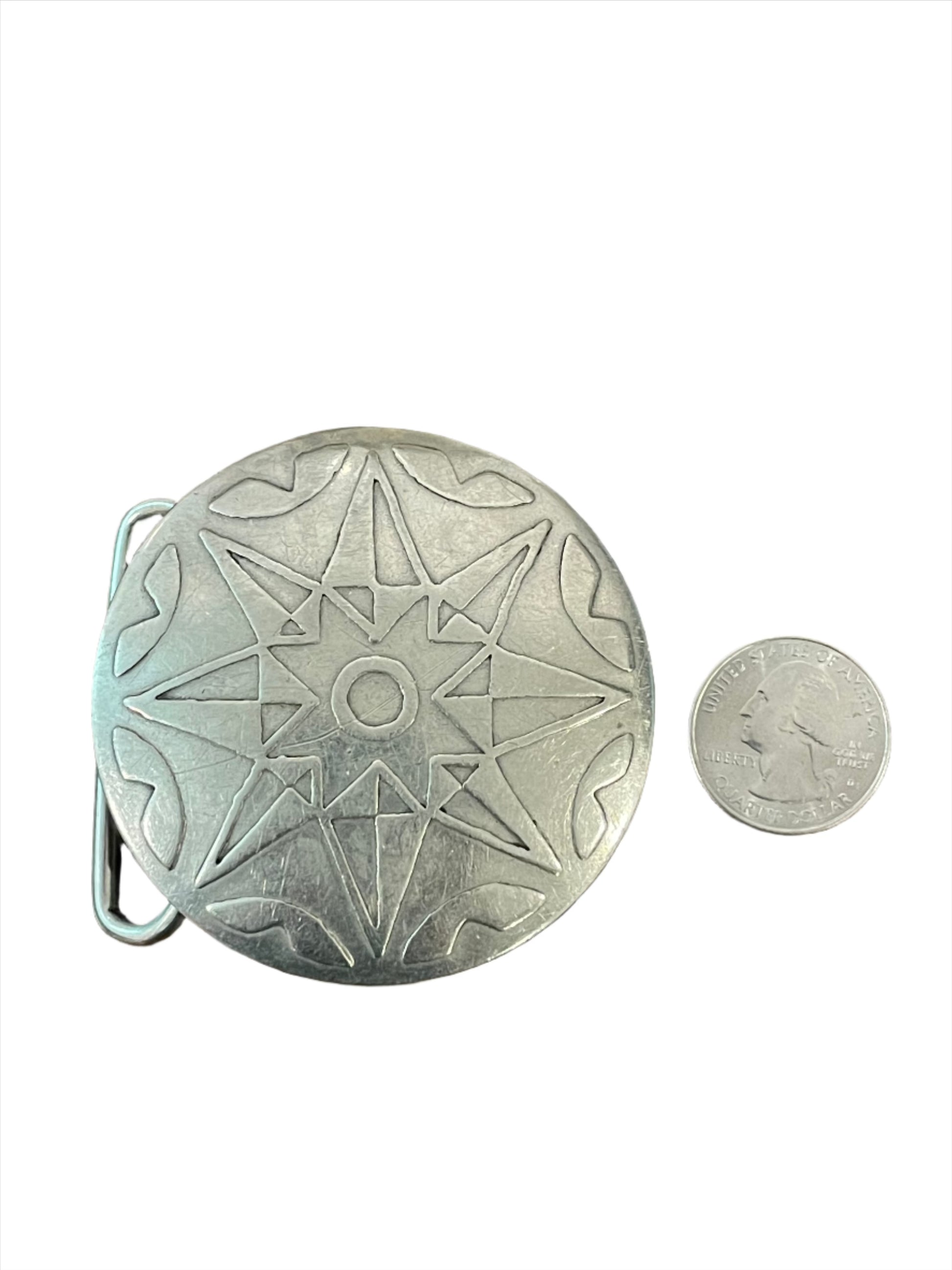 Vintage Silver Round 8-Point Star Belt Buckle