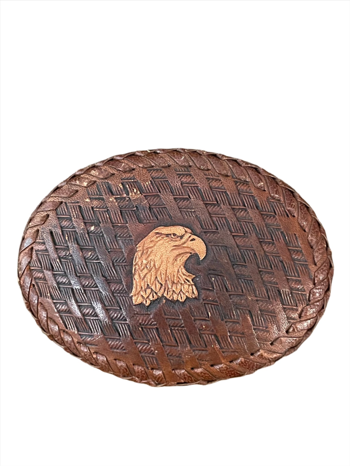 Vintage Brown Tooled Leather Eagle Belt Buckle