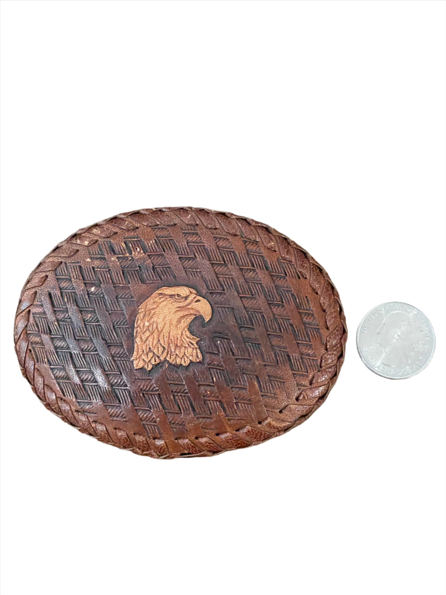 Vintage Brown Tooled Leather Eagle Belt Buckle