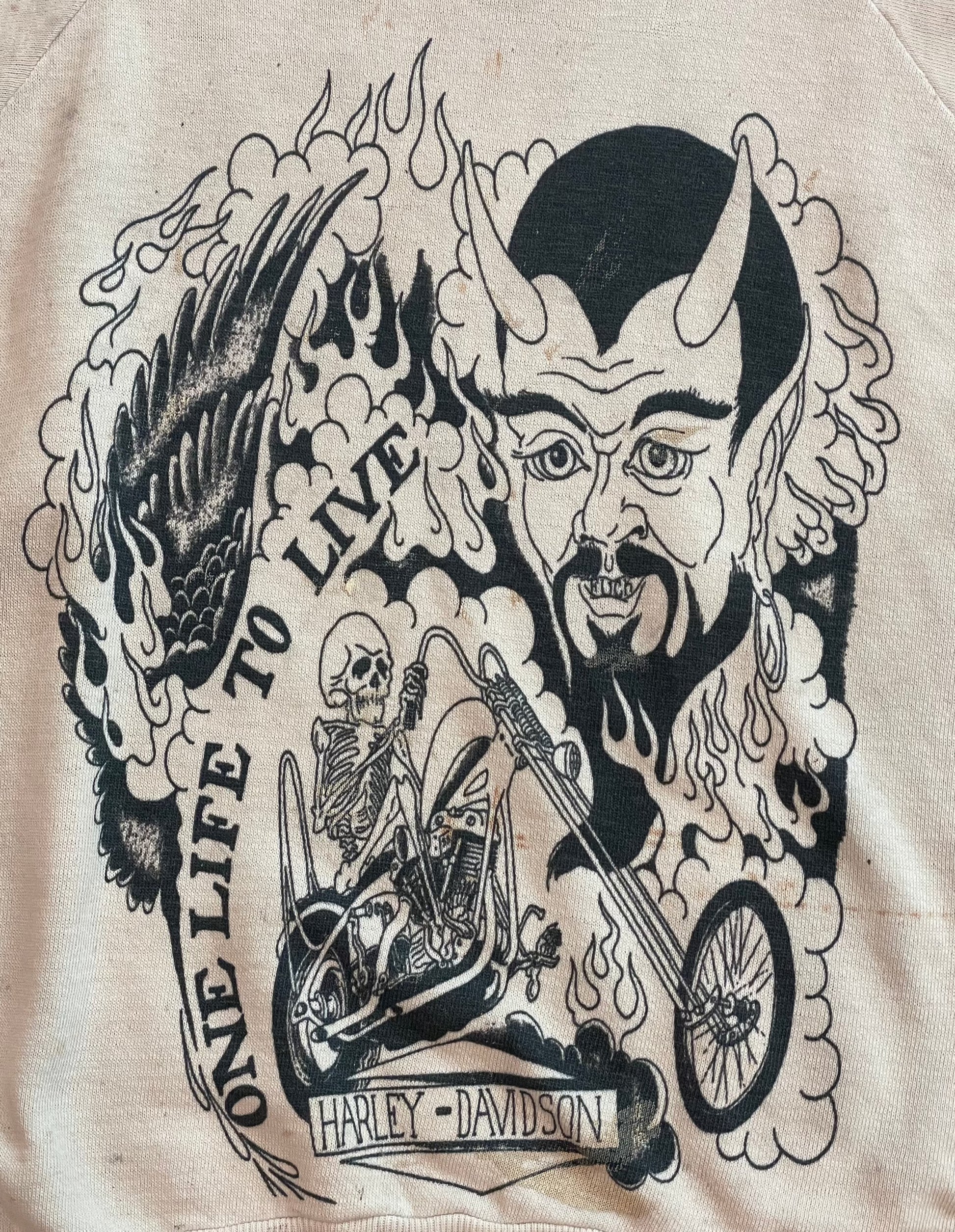 1970s Vintage RARE Don Nolan Illustrated Harley Davidson Devil Sweatshirt