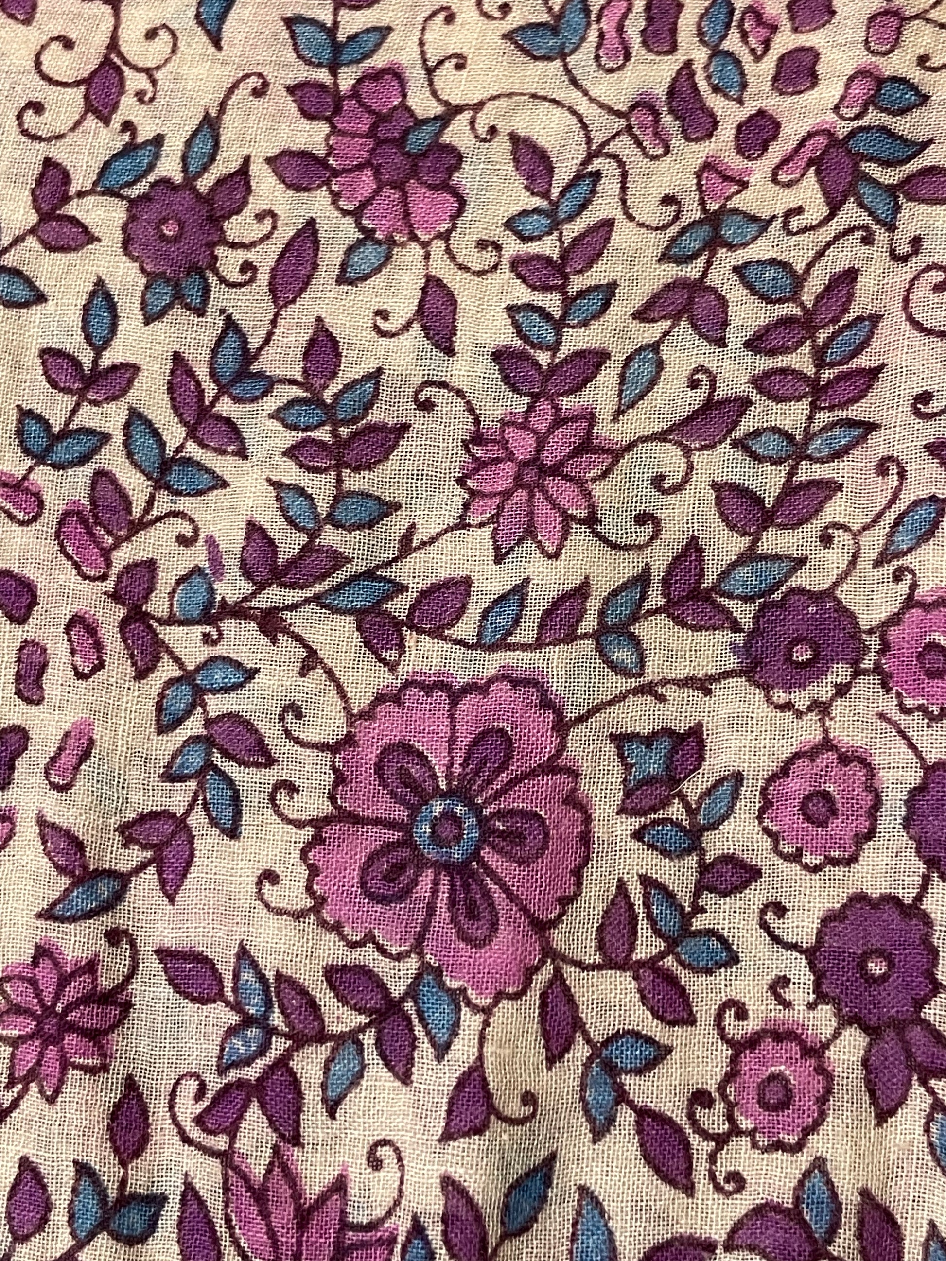 '70s Vintage Indian Gauze Purple Floral & Peacock Dress - Sm/Med