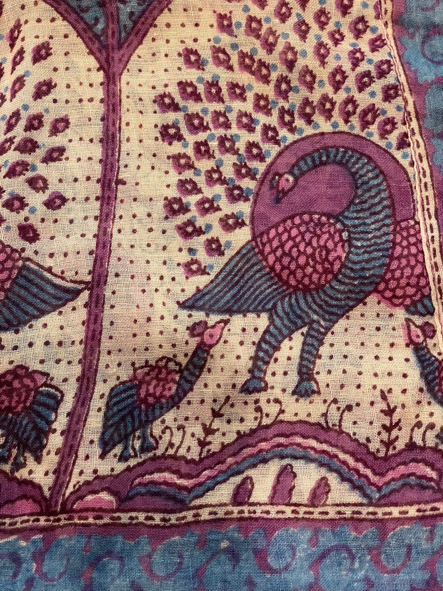 '70s Vintage Indian Gauze Purple Floral & Peacock Dress - Sm/Med