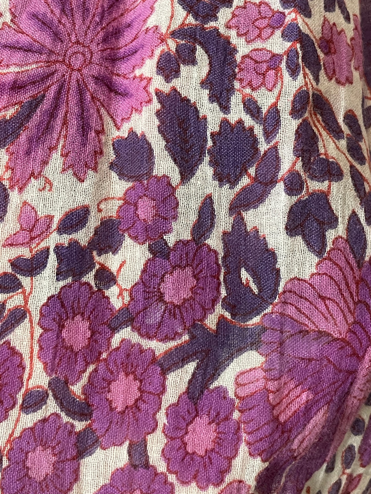 '60s Vintage Purple/Pink Indian Gauze Floral + Paisley Dress