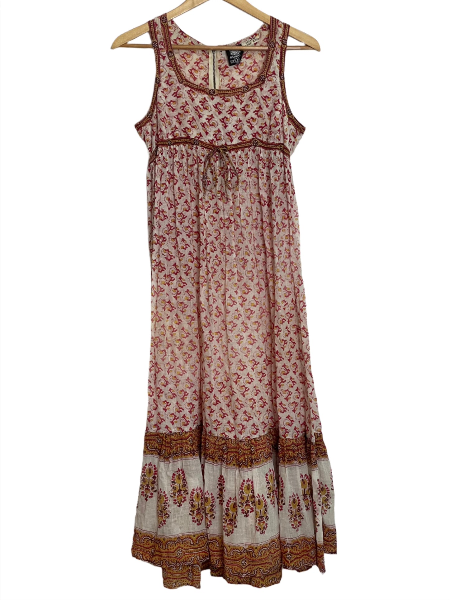 '70s Vintage Sonali Indian Gauze White Print Maxi Dress