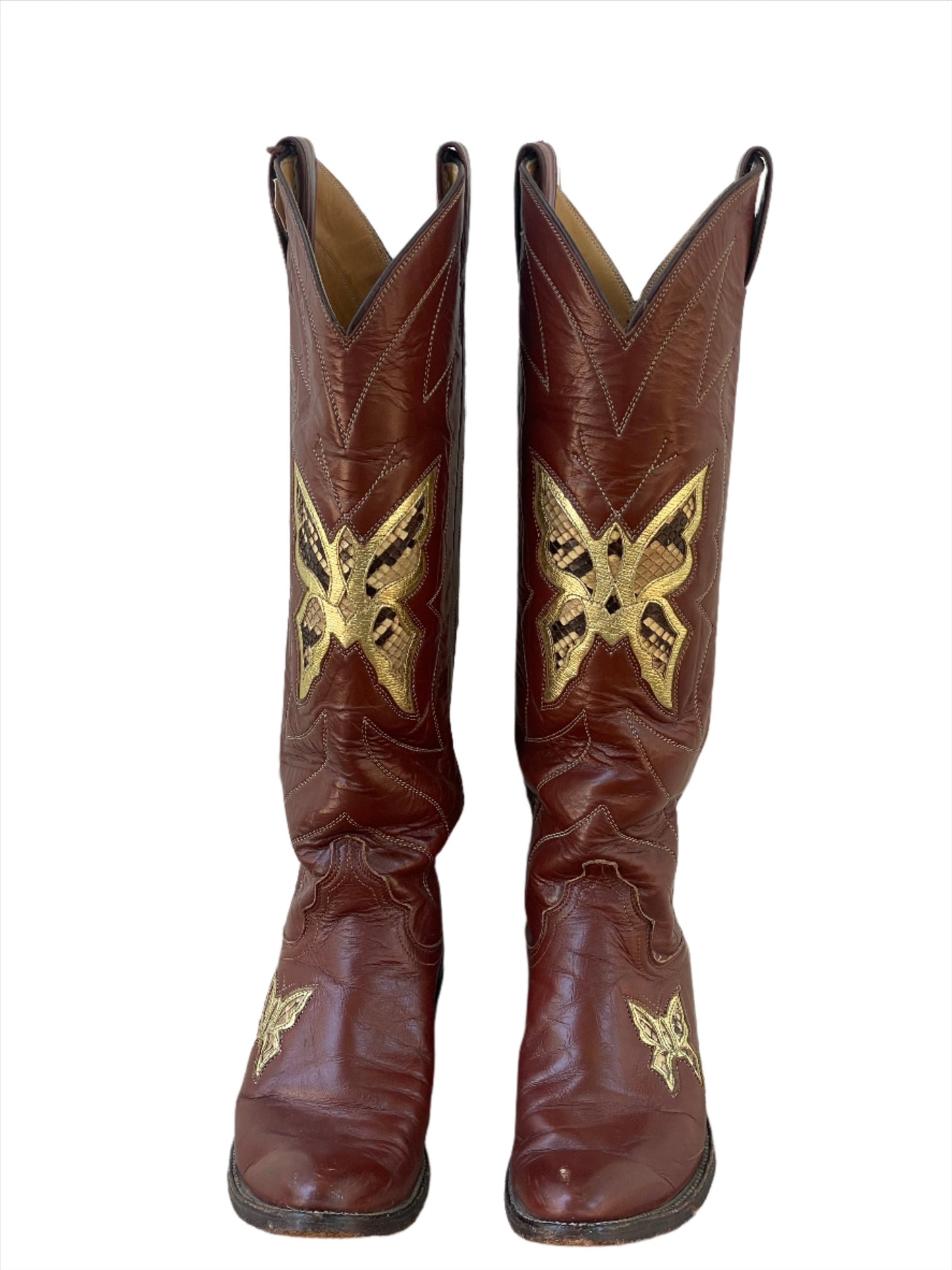 '70s Vintage Justin Butterfly Boots w/Snakeskin Inlay Sz 6B