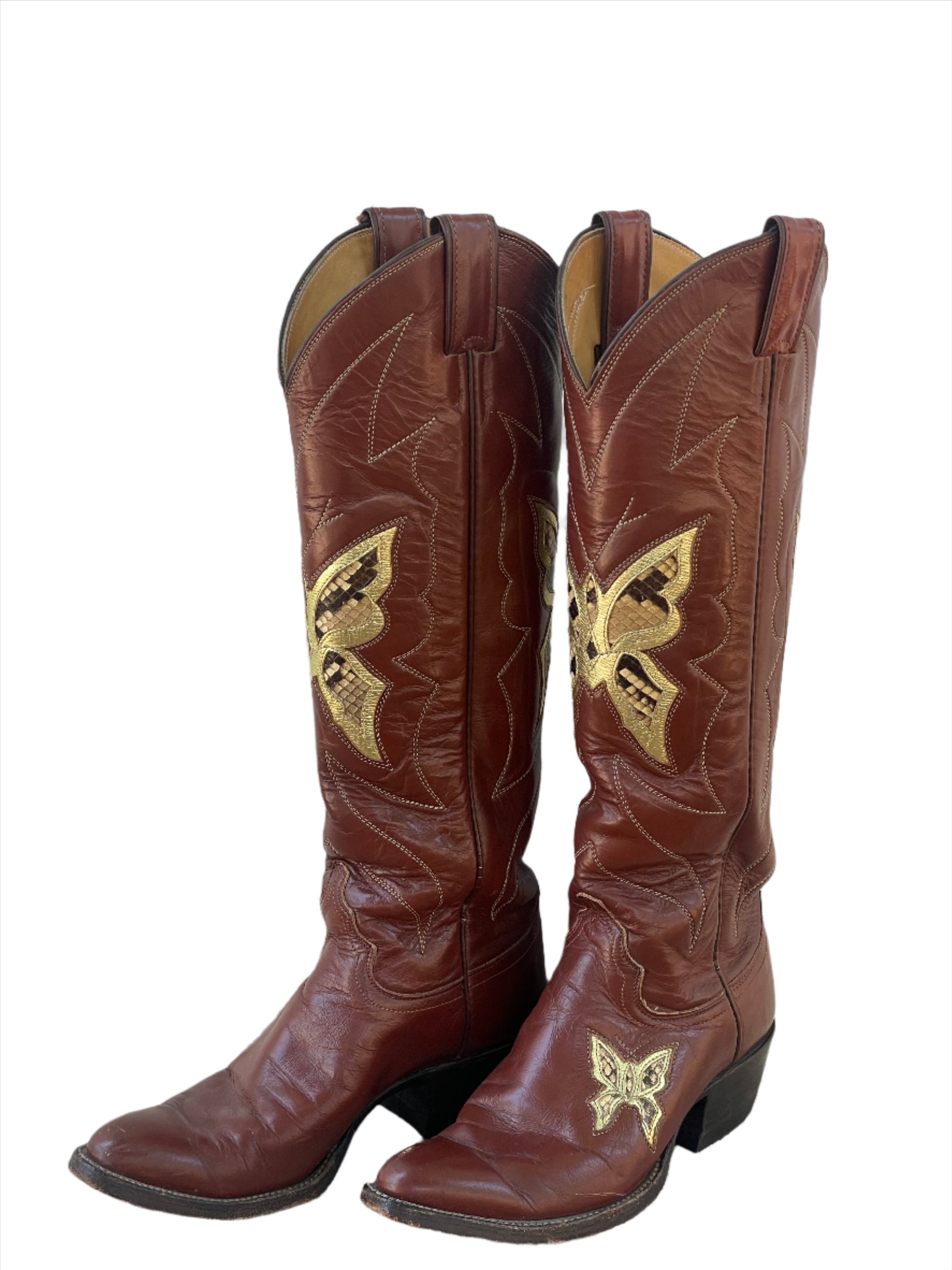 '70s Vintage Justin Butterfly Boots w/Snakeskin Inlay Sz 6B