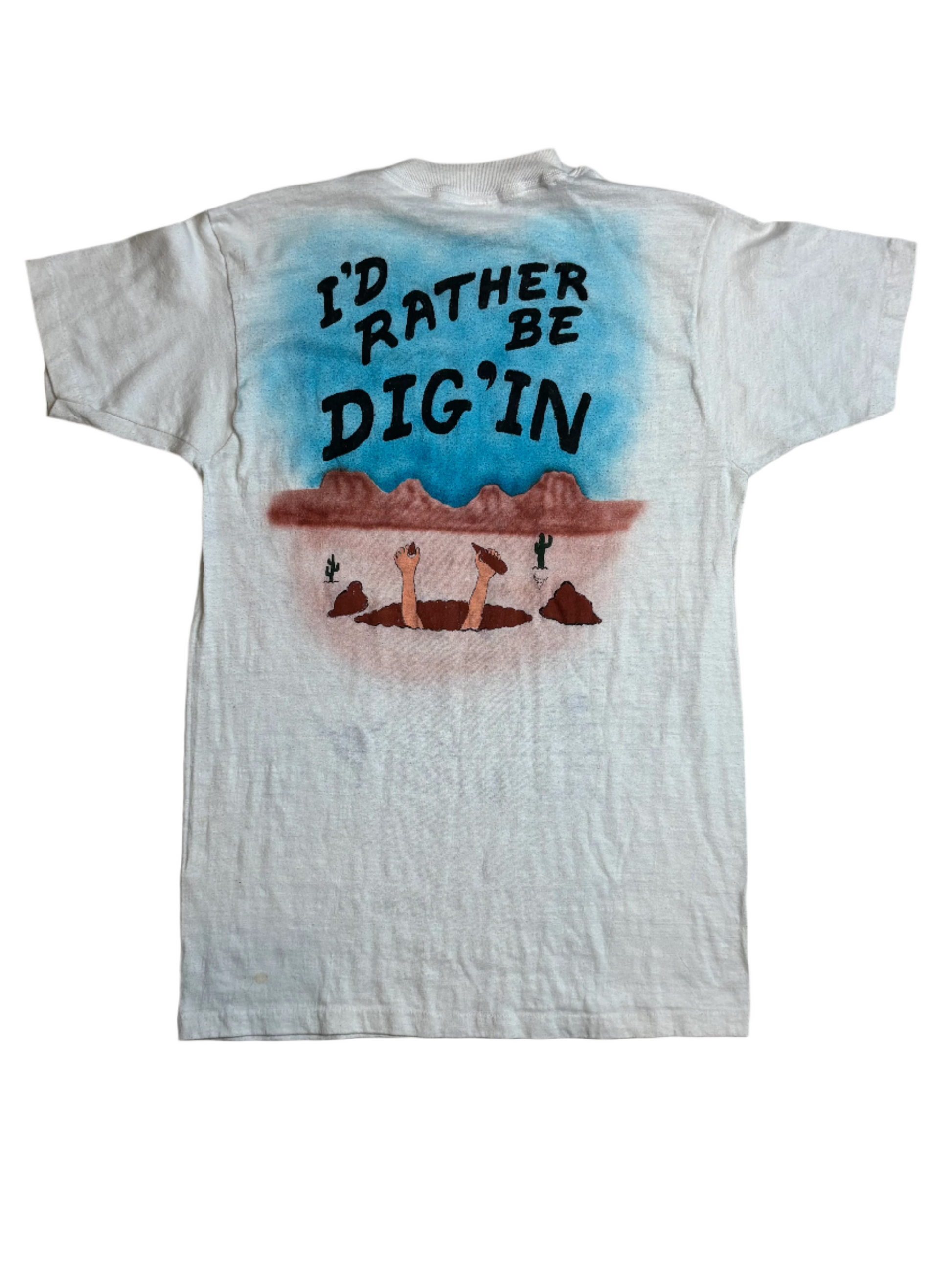 '70s Vintage Wht "I'd Rather Be Dig'In" T-Shirt - MED