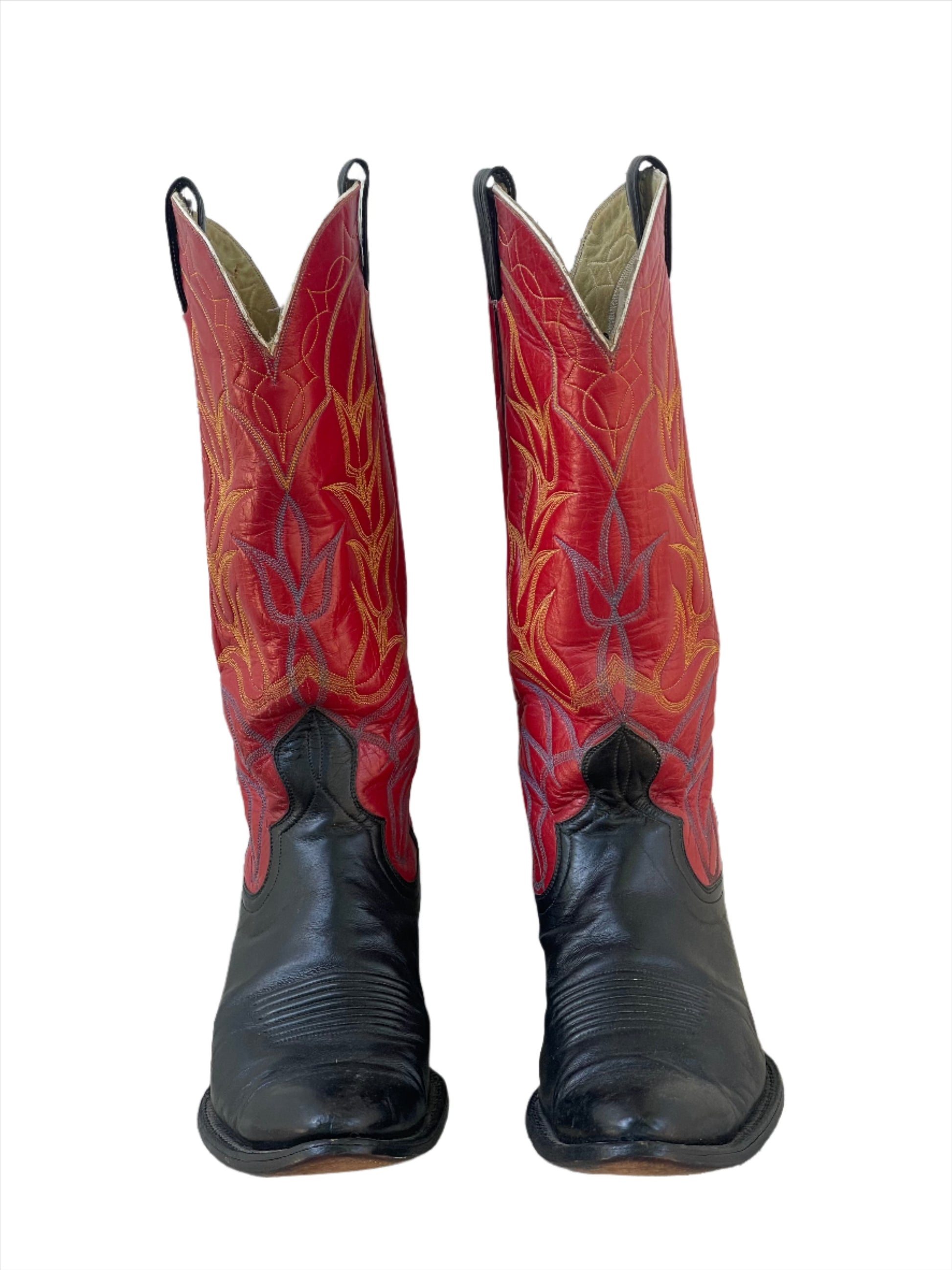 Red/Blk Custom Tulip Stitched Boots Sz 9 1/2