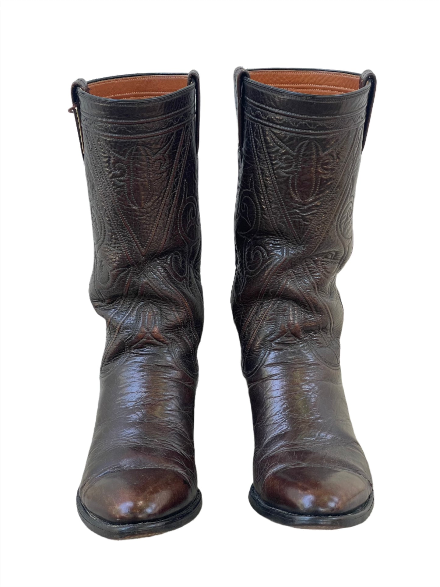 '70s/80s Vintage Lucchese Dark Brown Stovepipe Boots Sz 7 1/2E