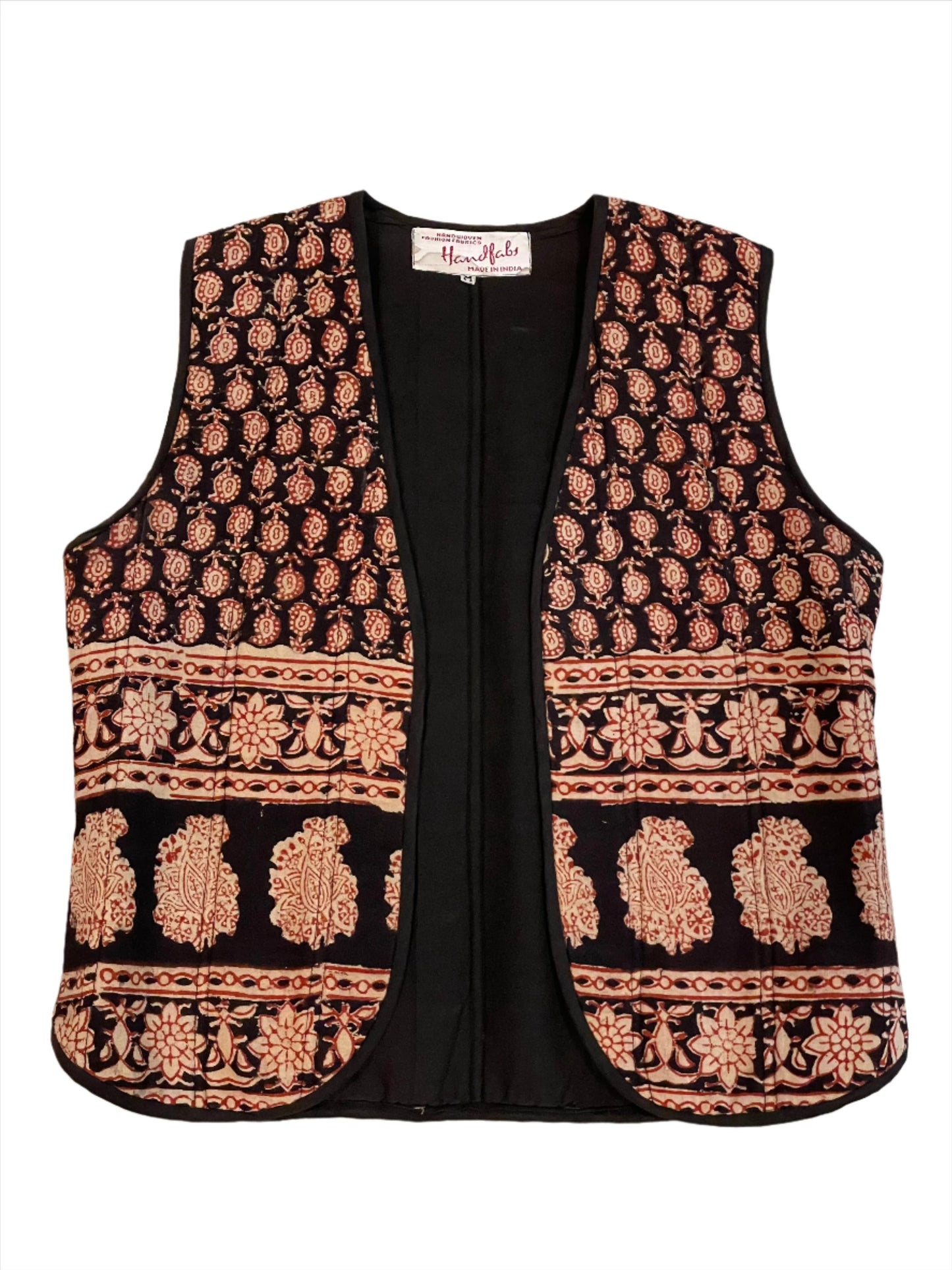 '70s Vintage Black & Gold Indian Block Print Vest - MED