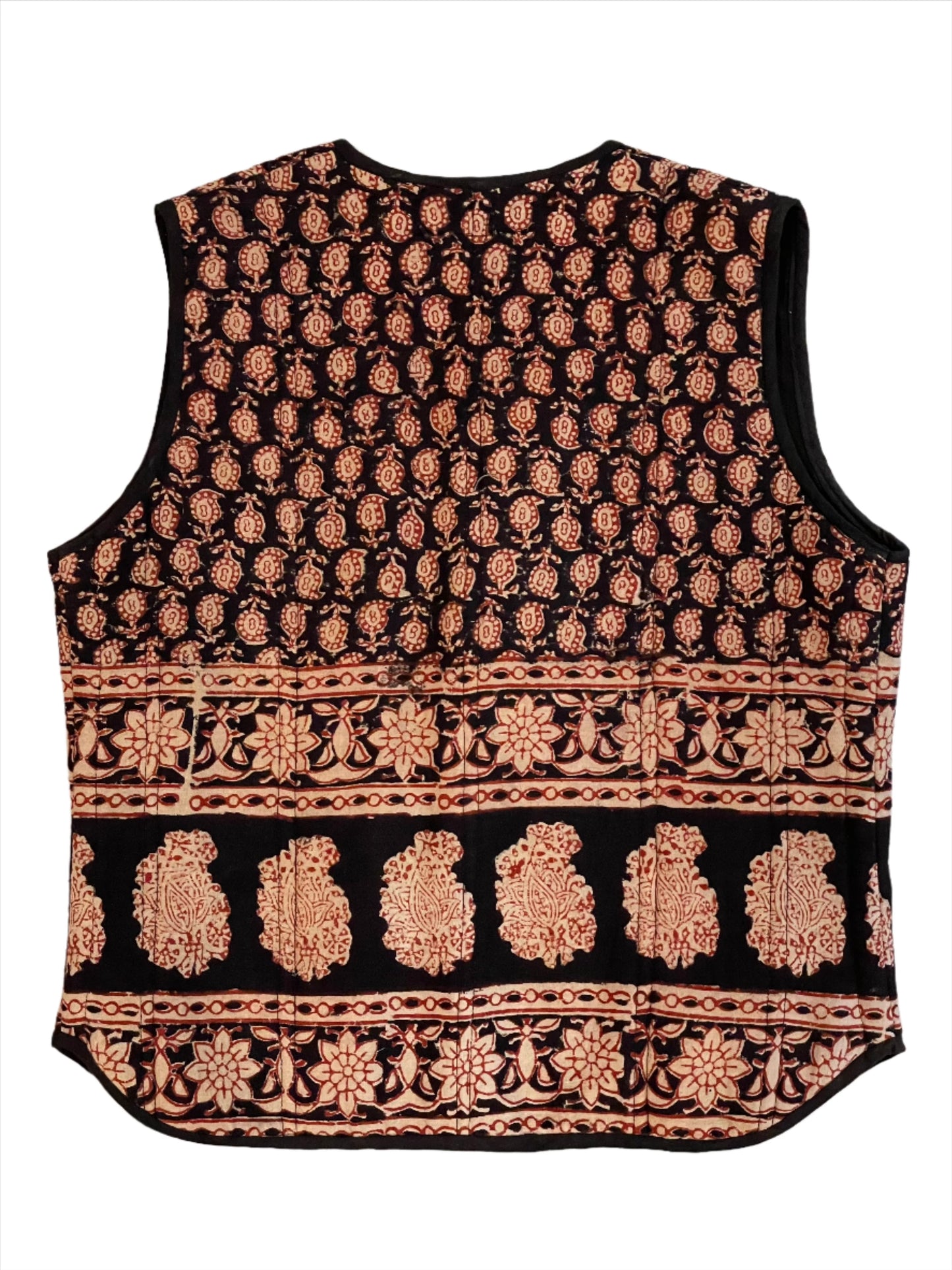 '70s Vintage Black & Gold Indian Block Print Vest - MED