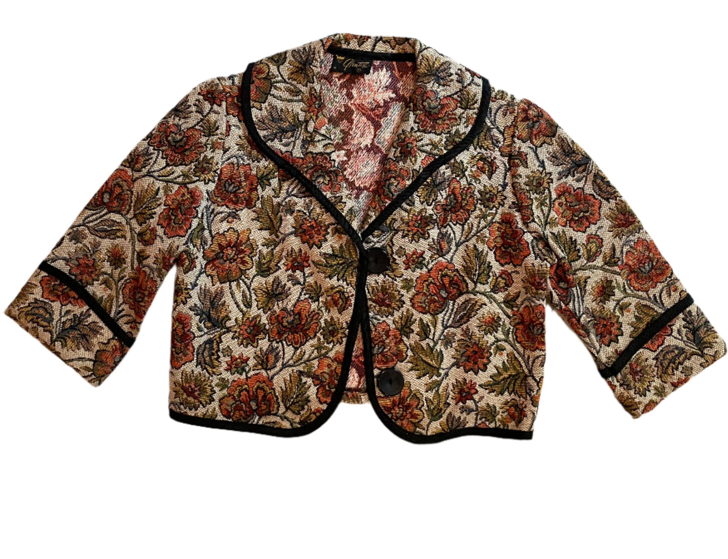 1960s Cropped Floral Tapestry Jacket - Small