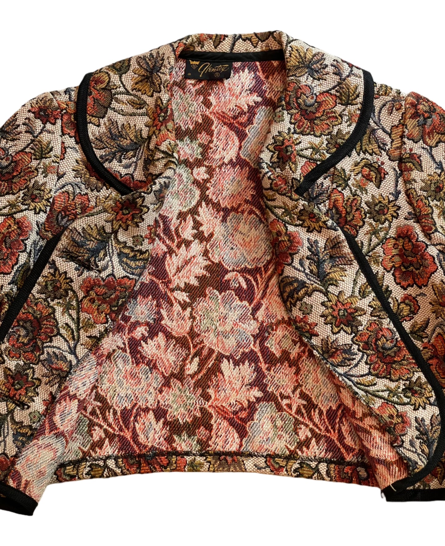 1960s Cropped Floral Tapestry Jacket - Small