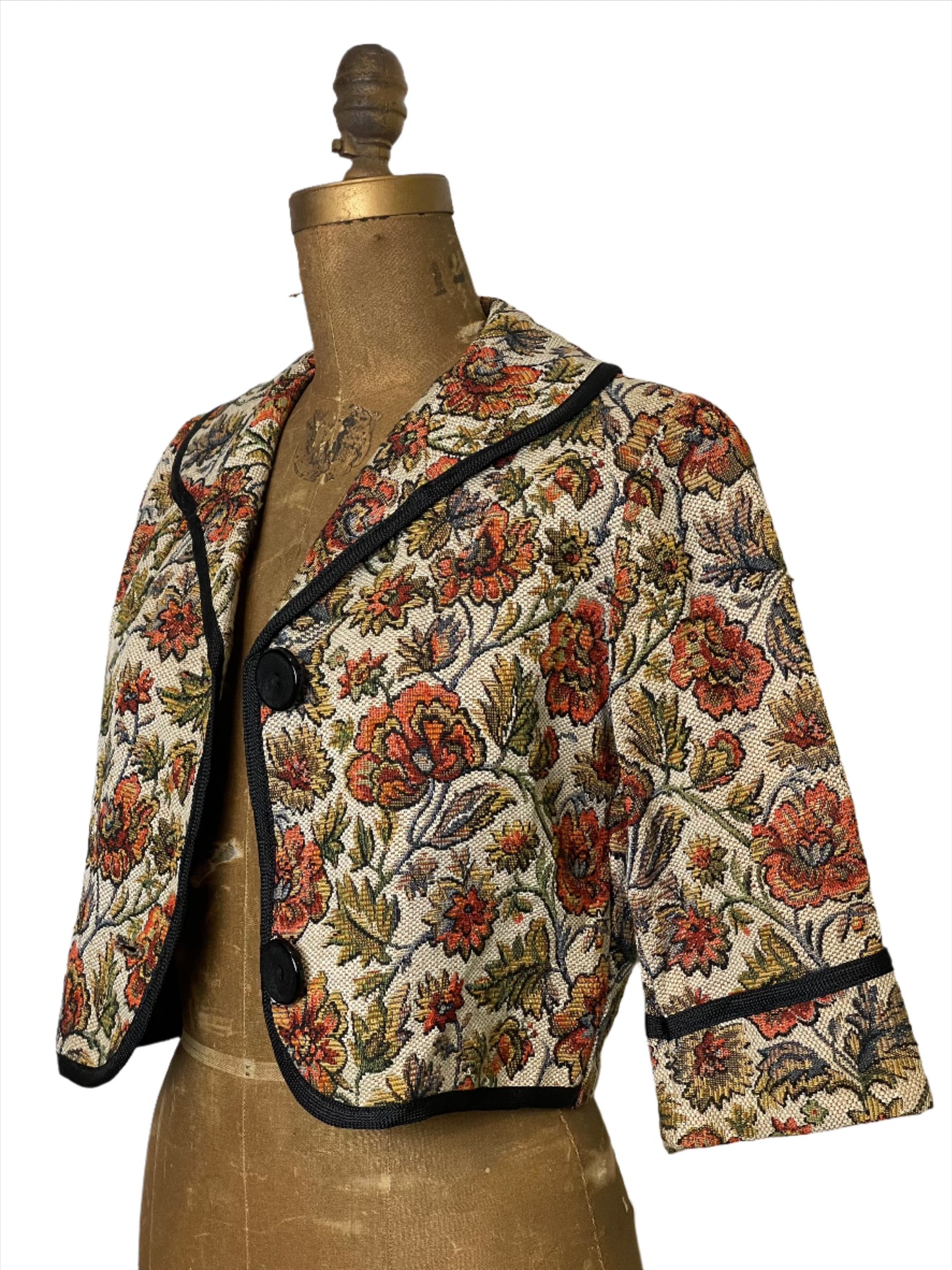 1960s Cropped Floral Tapestry Jacket - Small