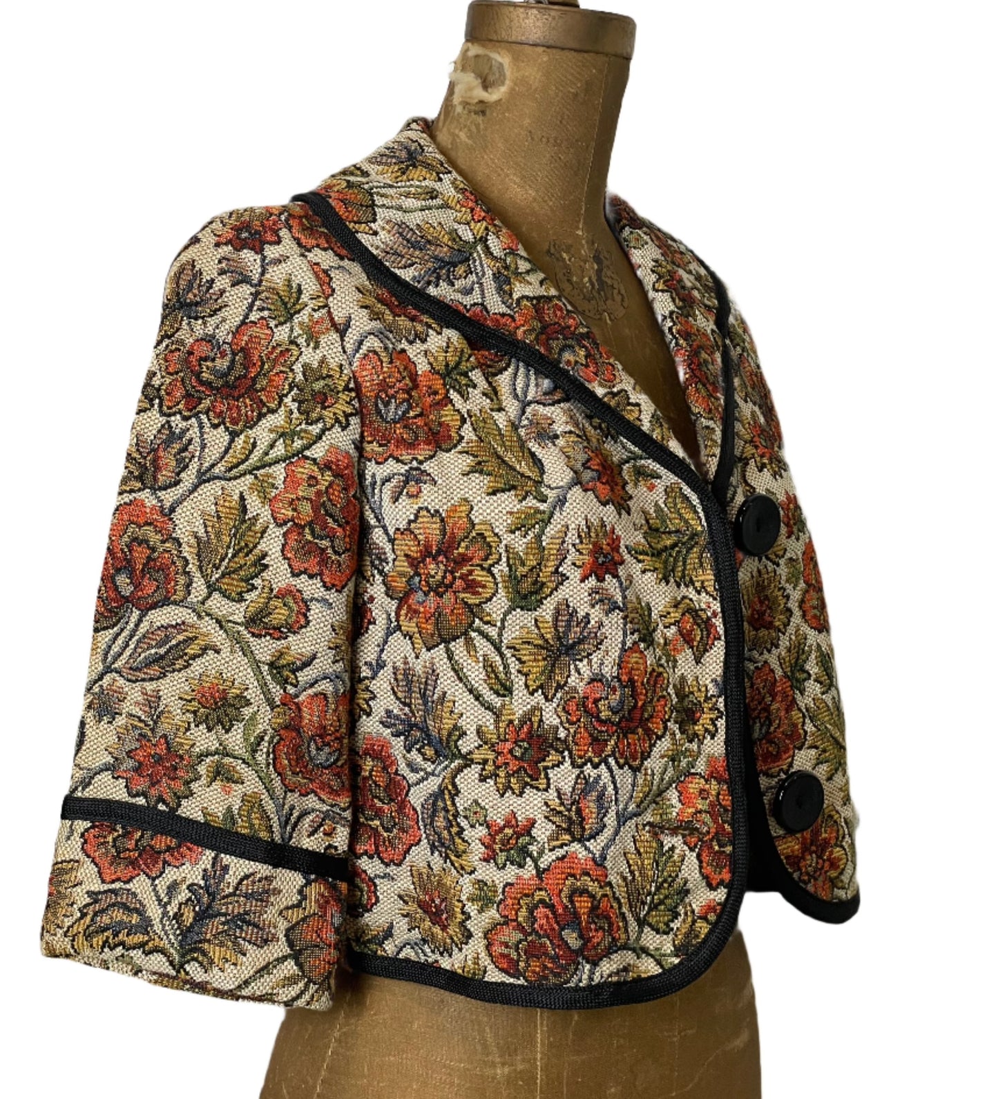 1960s Cropped Floral Tapestry Jacket - Small