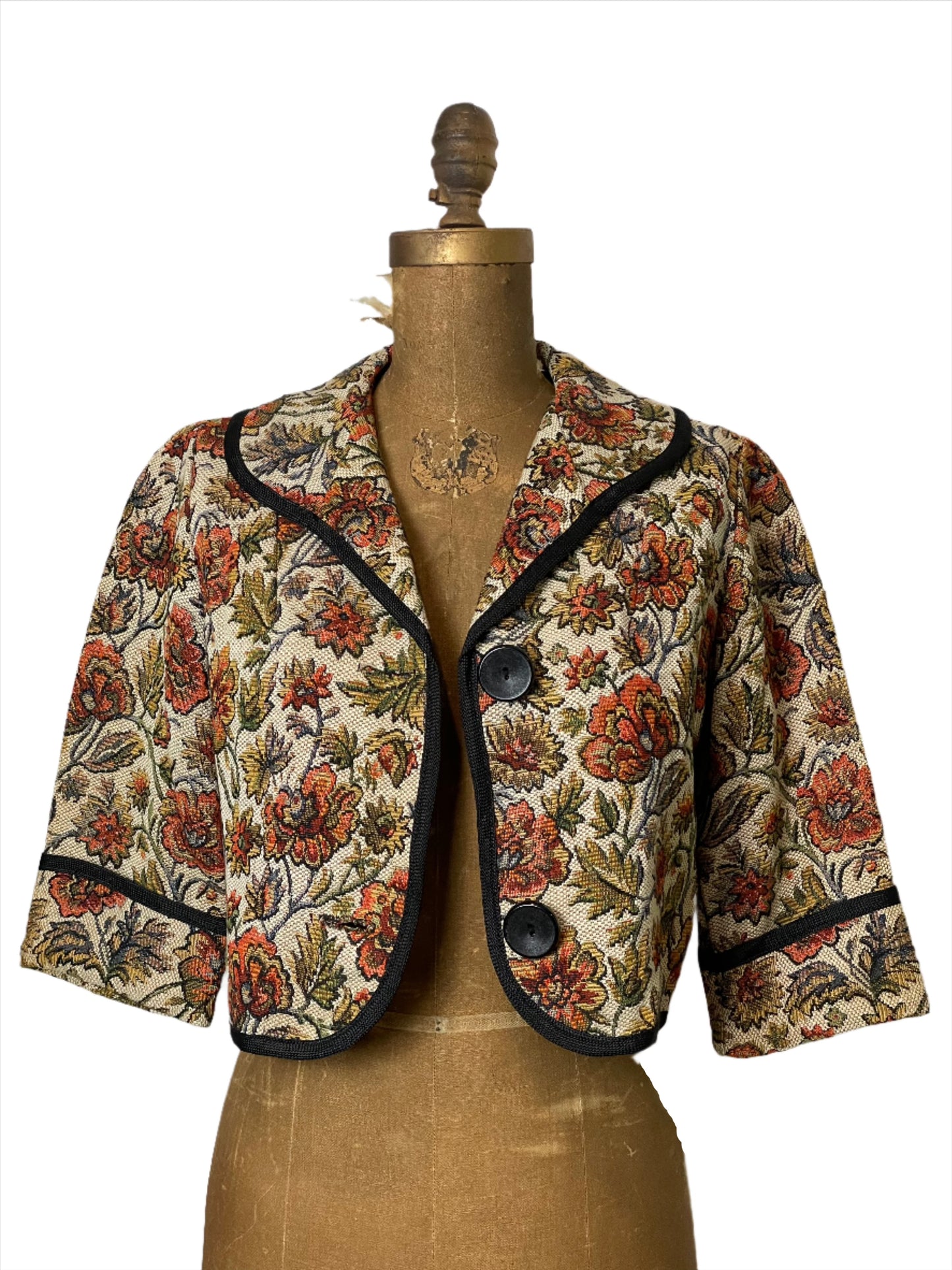 1960s Cropped Floral Tapestry Jacket - Small