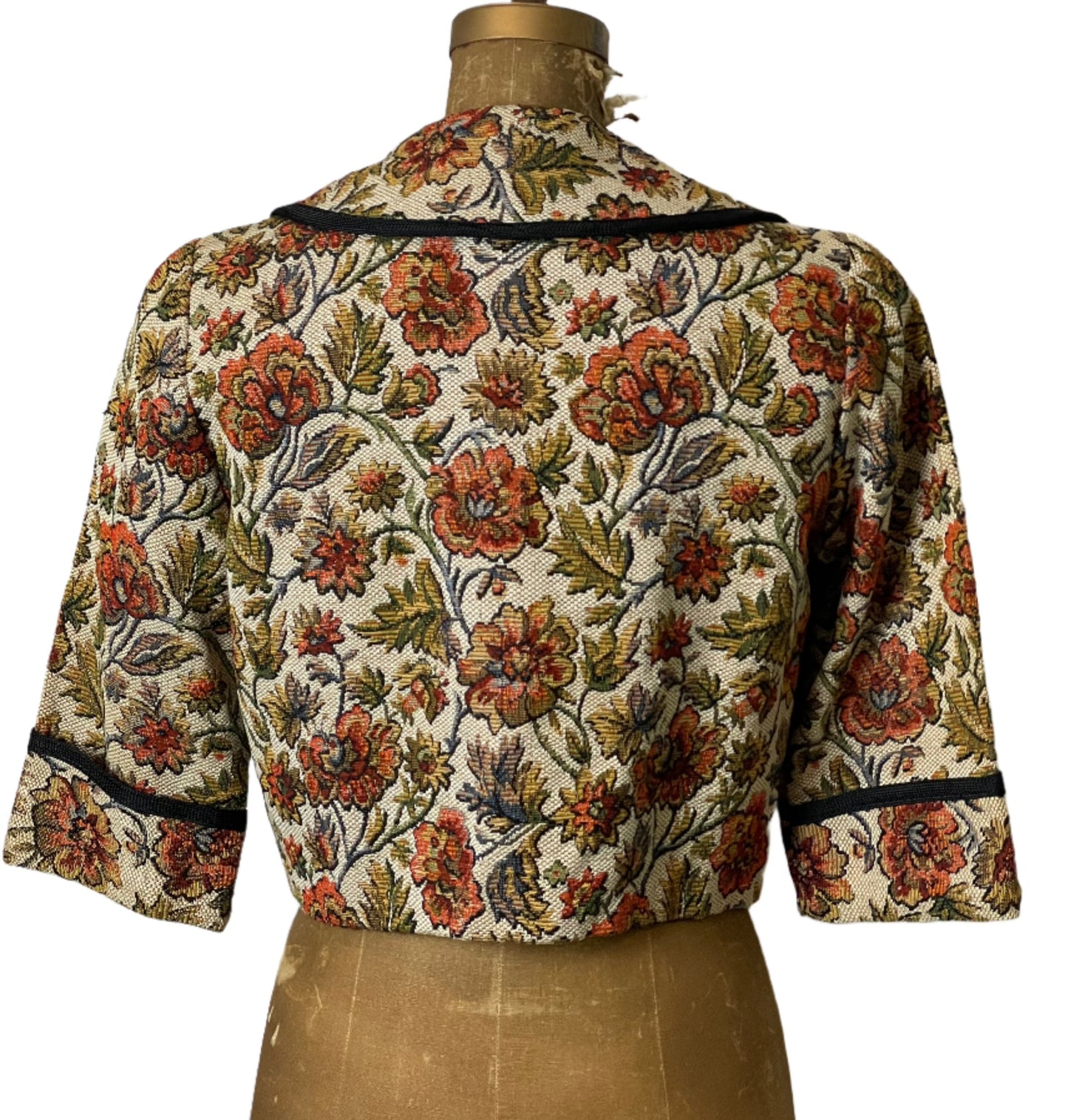 1960s Cropped Floral Tapestry Jacket - Small