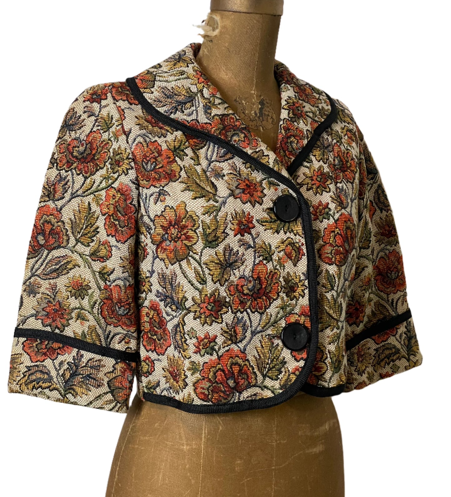 1960s Cropped Floral Tapestry Jacket - Small