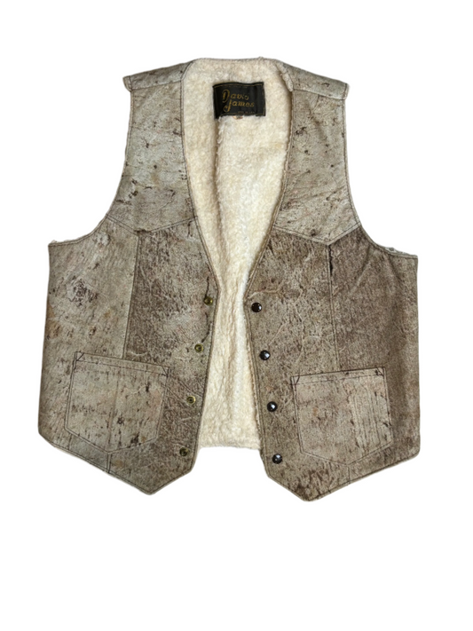 '70s Vintage David James Speckled Hide Sherpa Lined Vest - MED