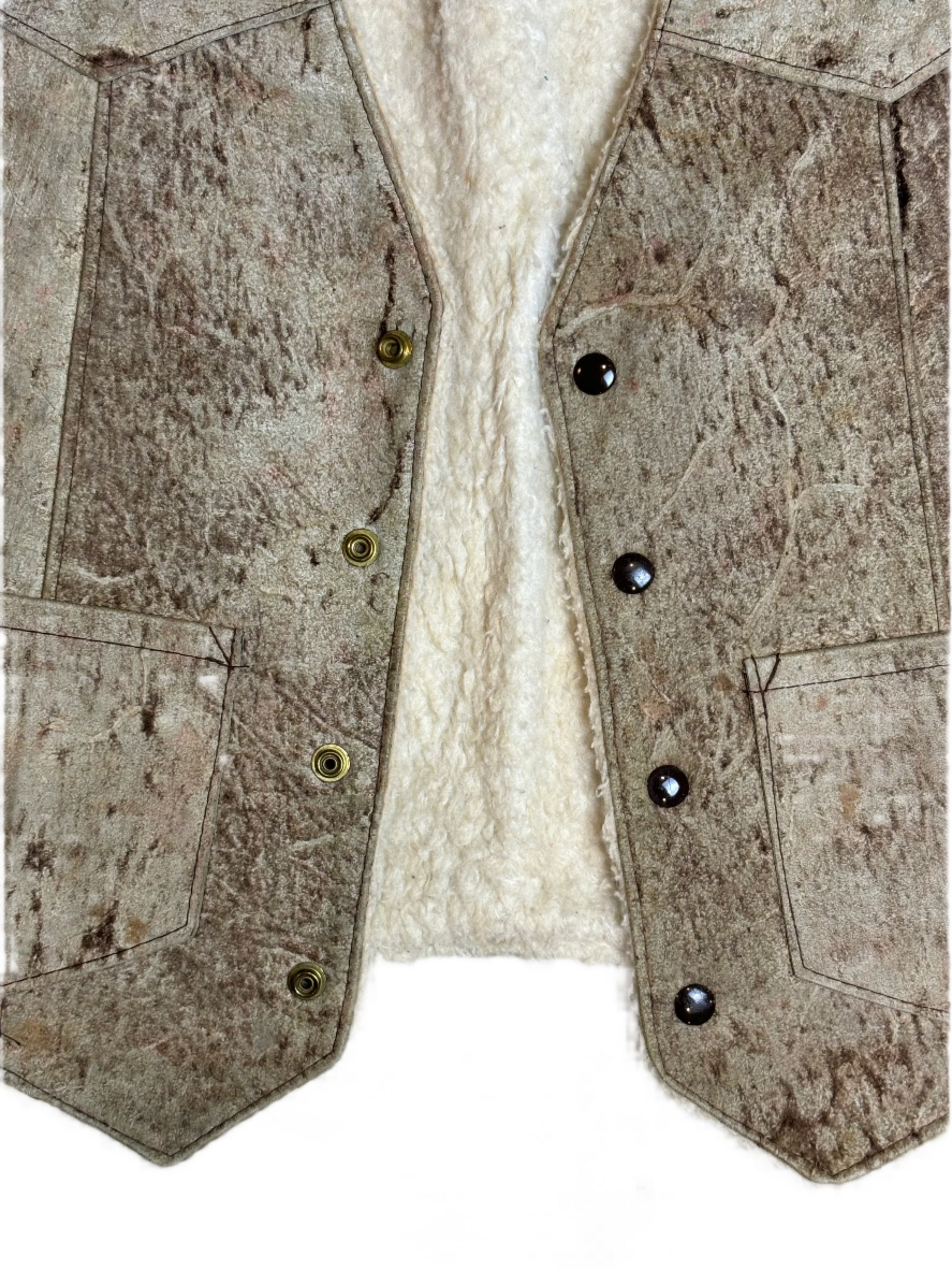 '70s Vintage David James Speckled Hide Sherpa Lined Vest - MED