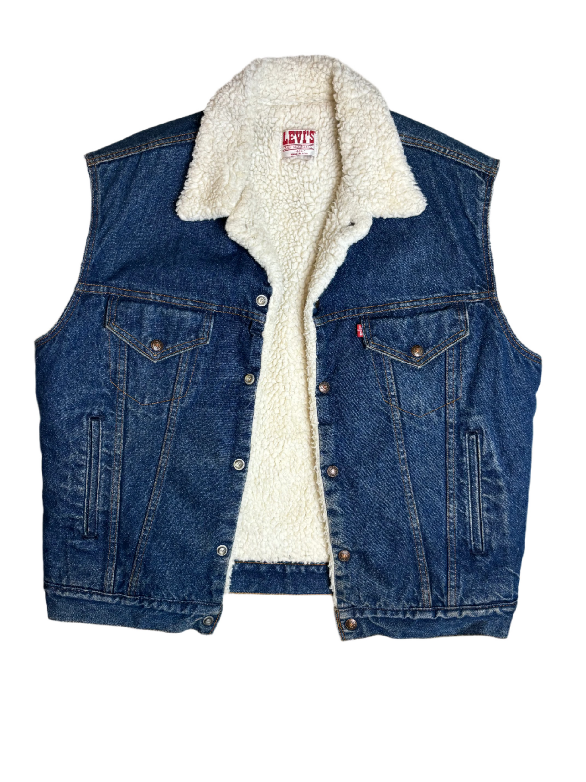 '80s Vintage Levi's Sherpa Lined Denim Vest Sz 44L - XL